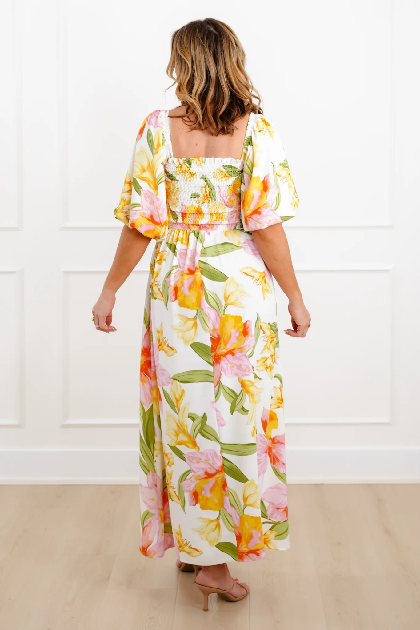 Plus/Reg Floral Puff Sleeve Square Neck Maxi Dress - Image 4