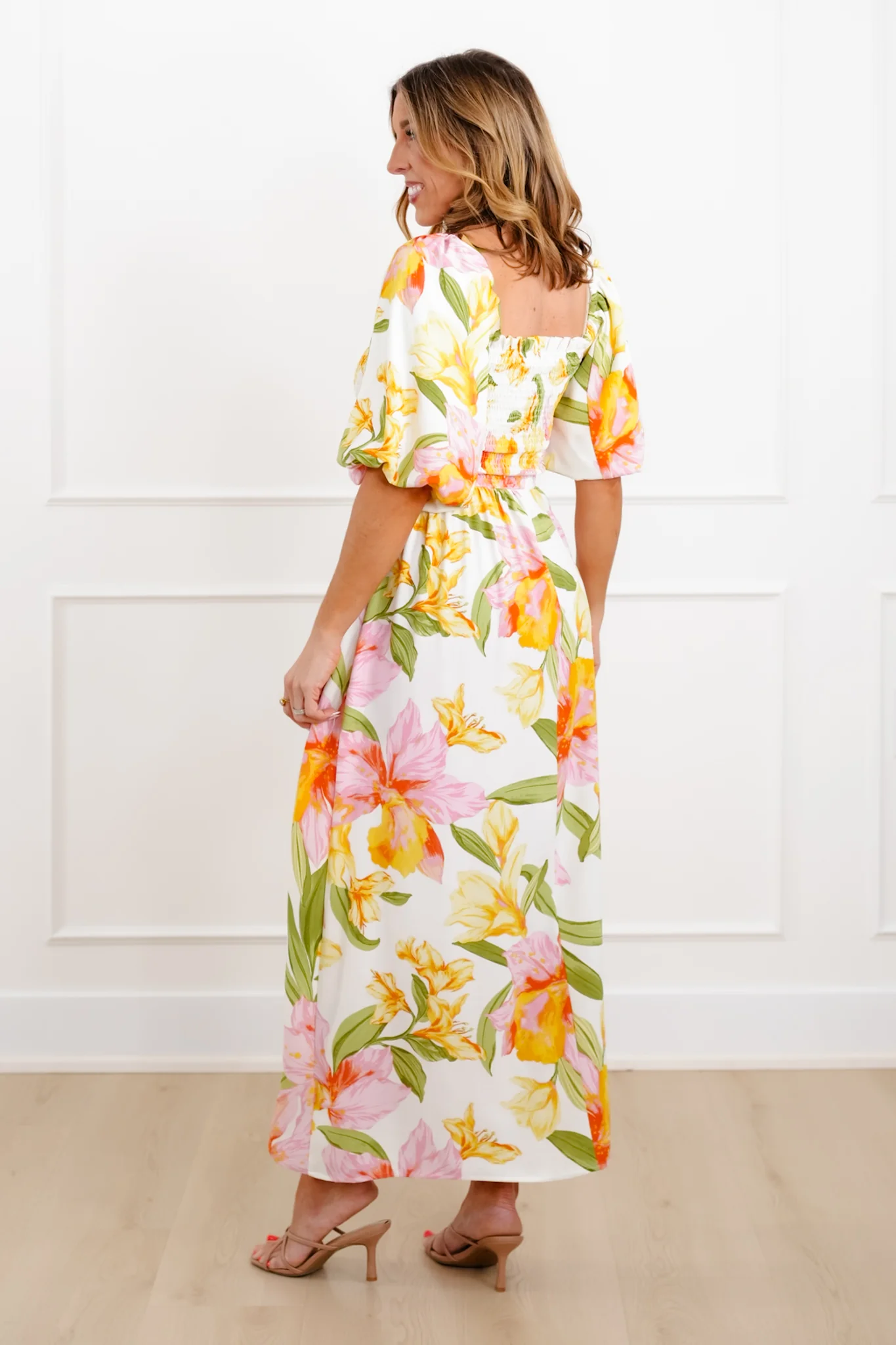 Plus/Reg Floral Puff Sleeve Square Neck Maxi Dress - Image 5