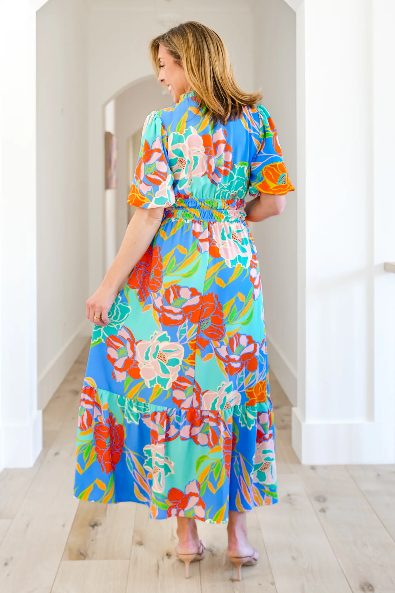 Plus/Reg Floral Short Sleeve Elastic Waist Midi Dress - Image 2