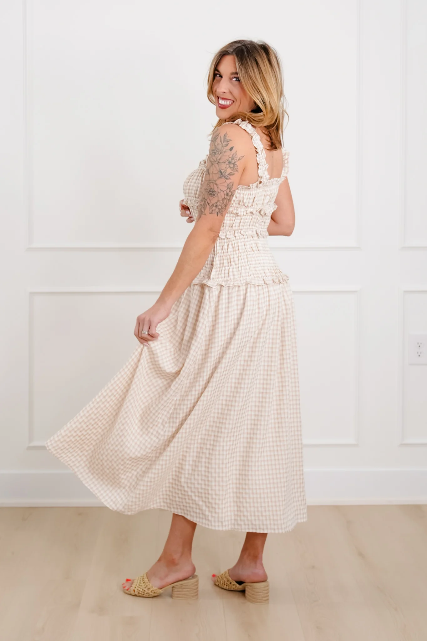 Plus/Reg Gingham Print Sleeveless Ruffle Maxi Dress - Image 2