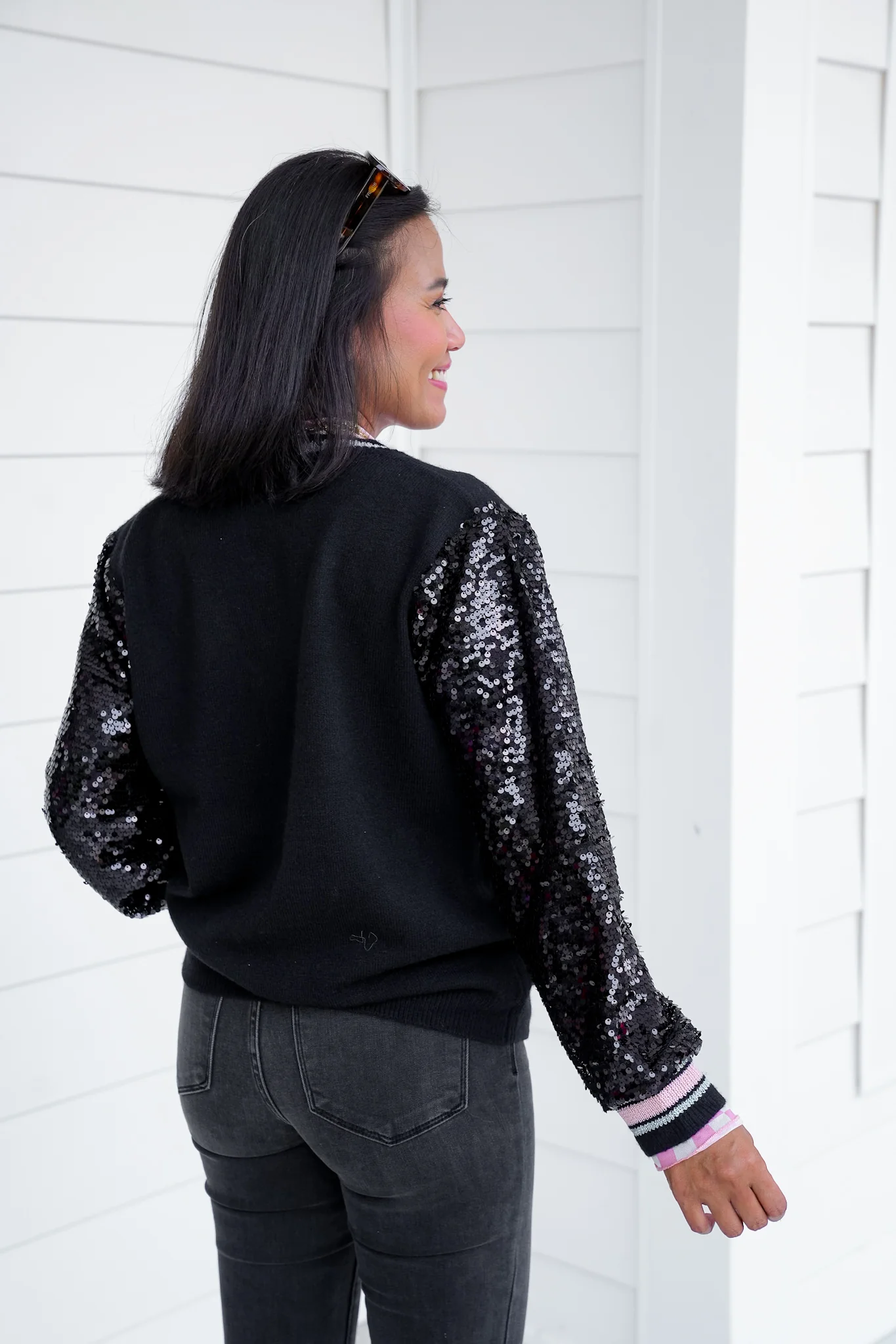 Plus/Reg Glitter Skulls Cardigan with Sequins - Image 6
