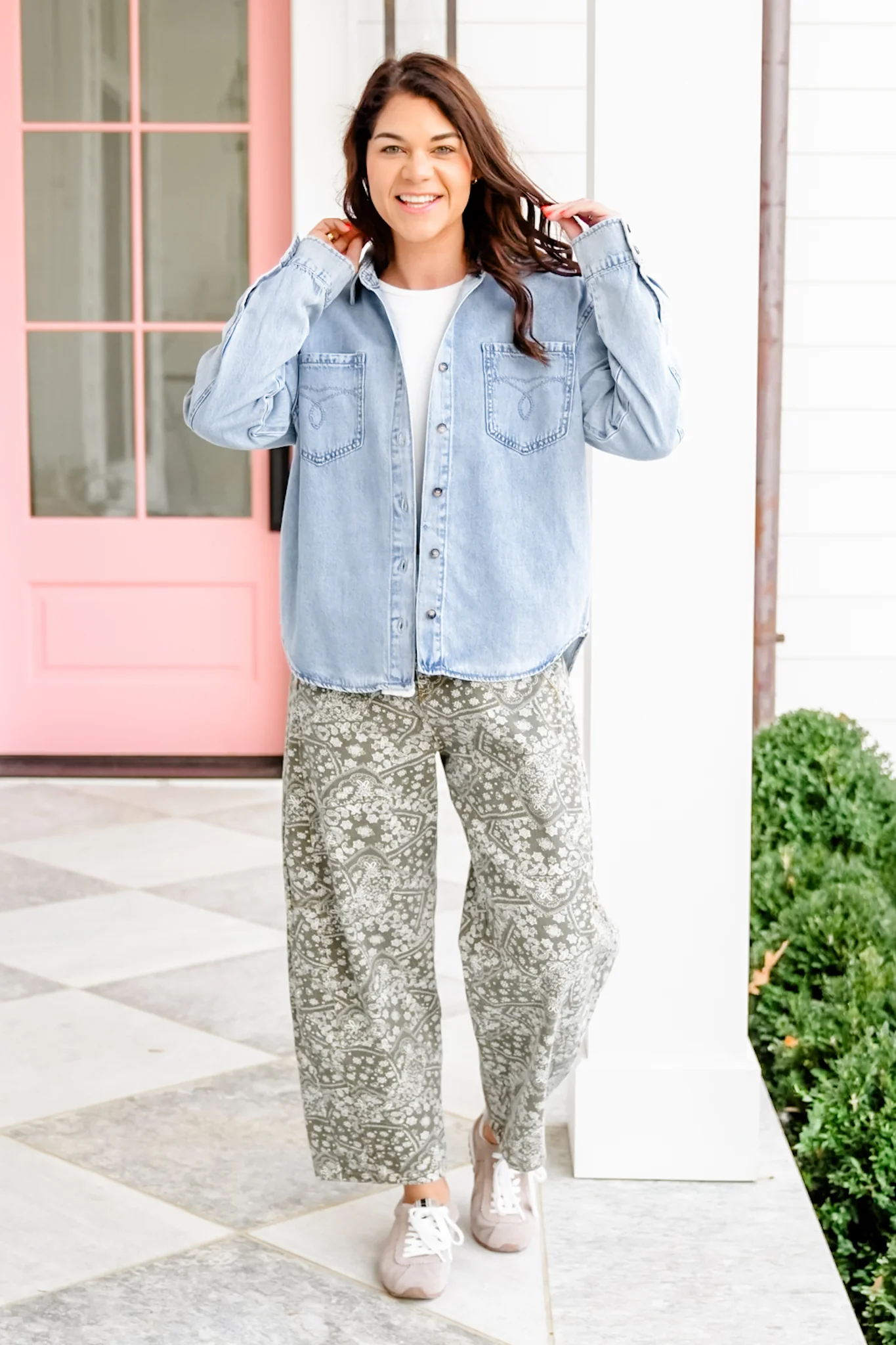 Plus/Reg Judy Blue Light Wash Long Sleeve Button Down Top - Image 2