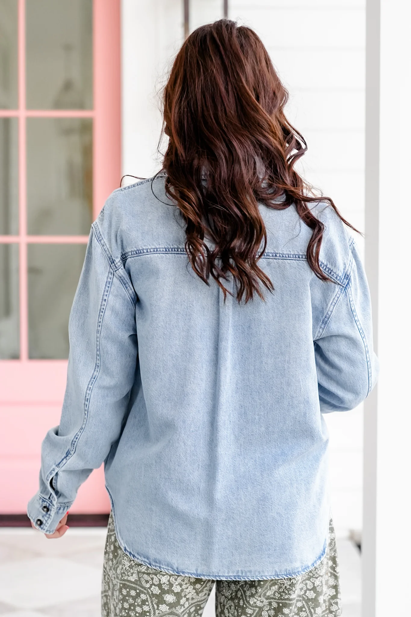 Plus/Reg Judy Blue Light Wash Long Sleeve Button Down Top - Image 4