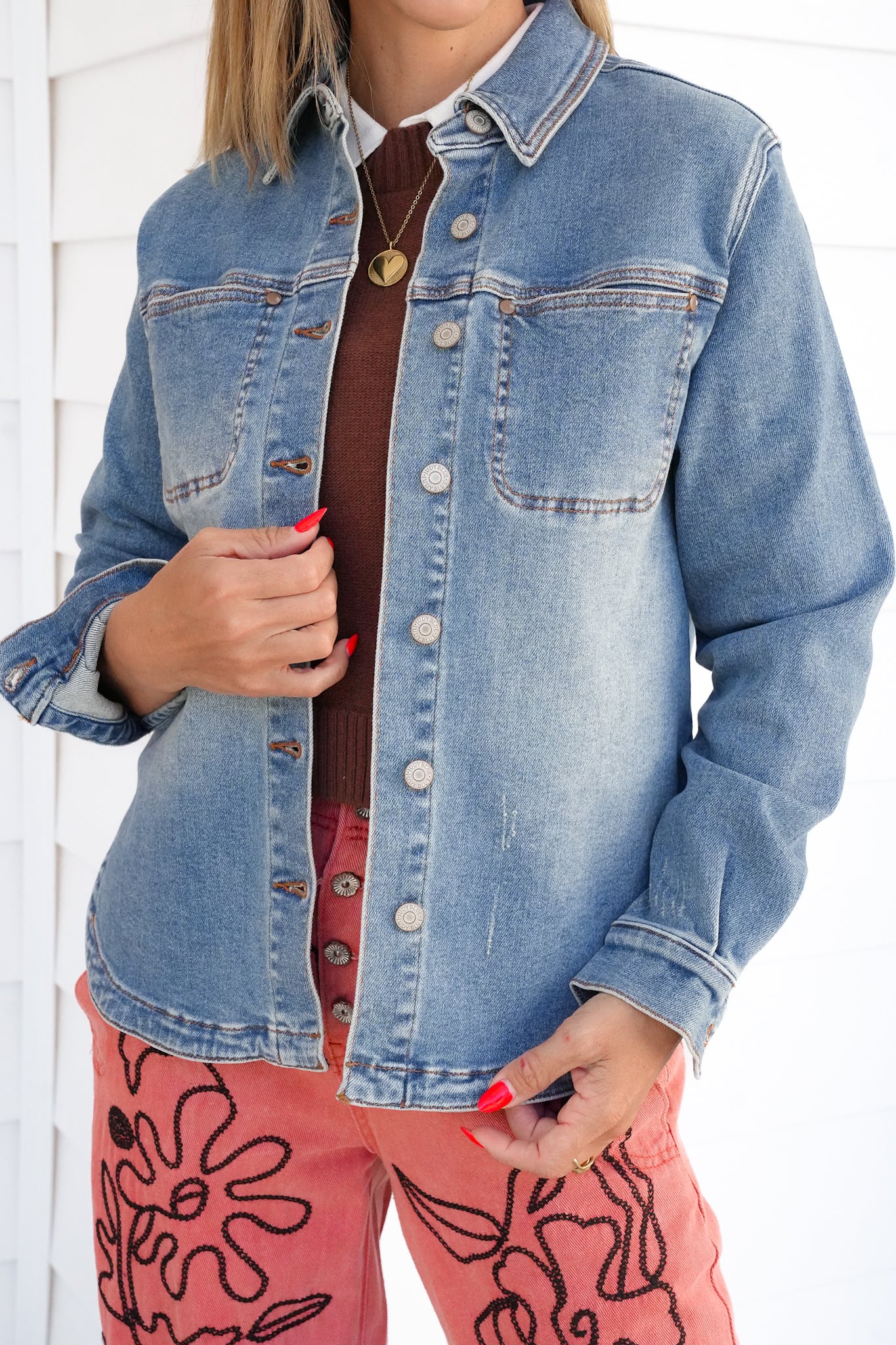 Plus/Reg Judy Blue Medium Wash Button Down Shacket - Image 12