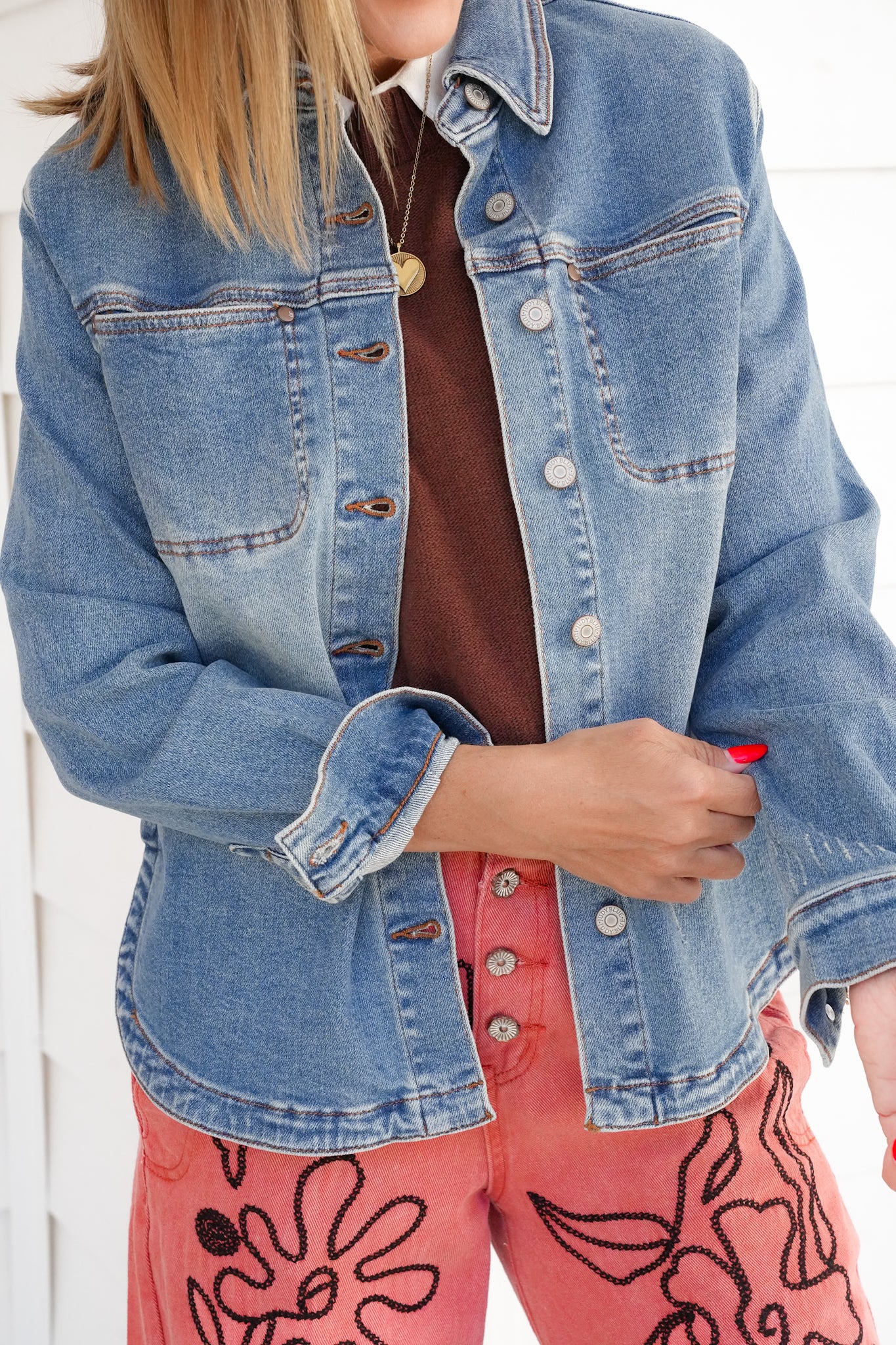 Plus/Reg Judy Blue Medium Wash Button Down Shacket - Image 14