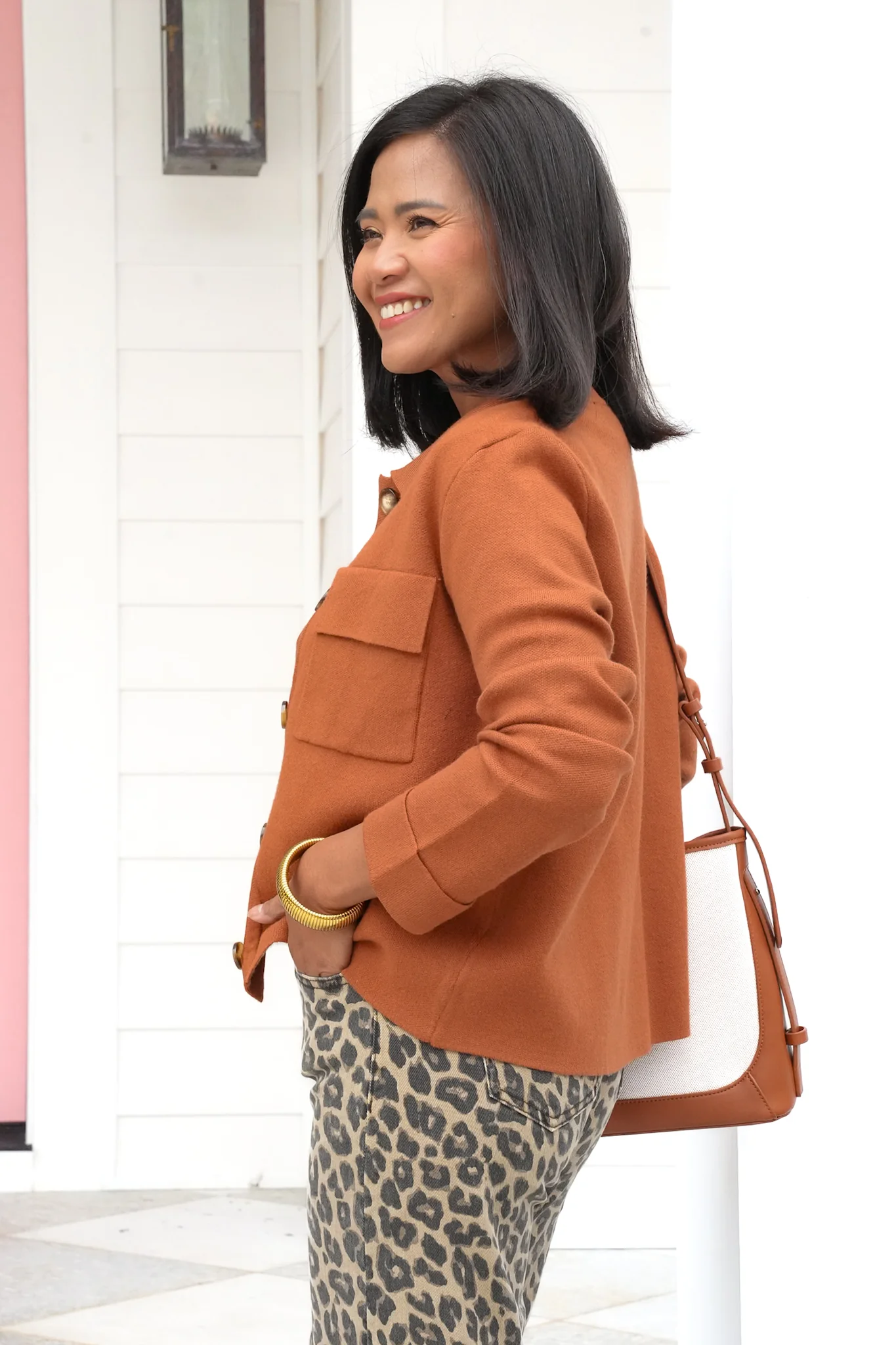 Plus/Reg Knit Long Sleeve Button Down Top - Image 2