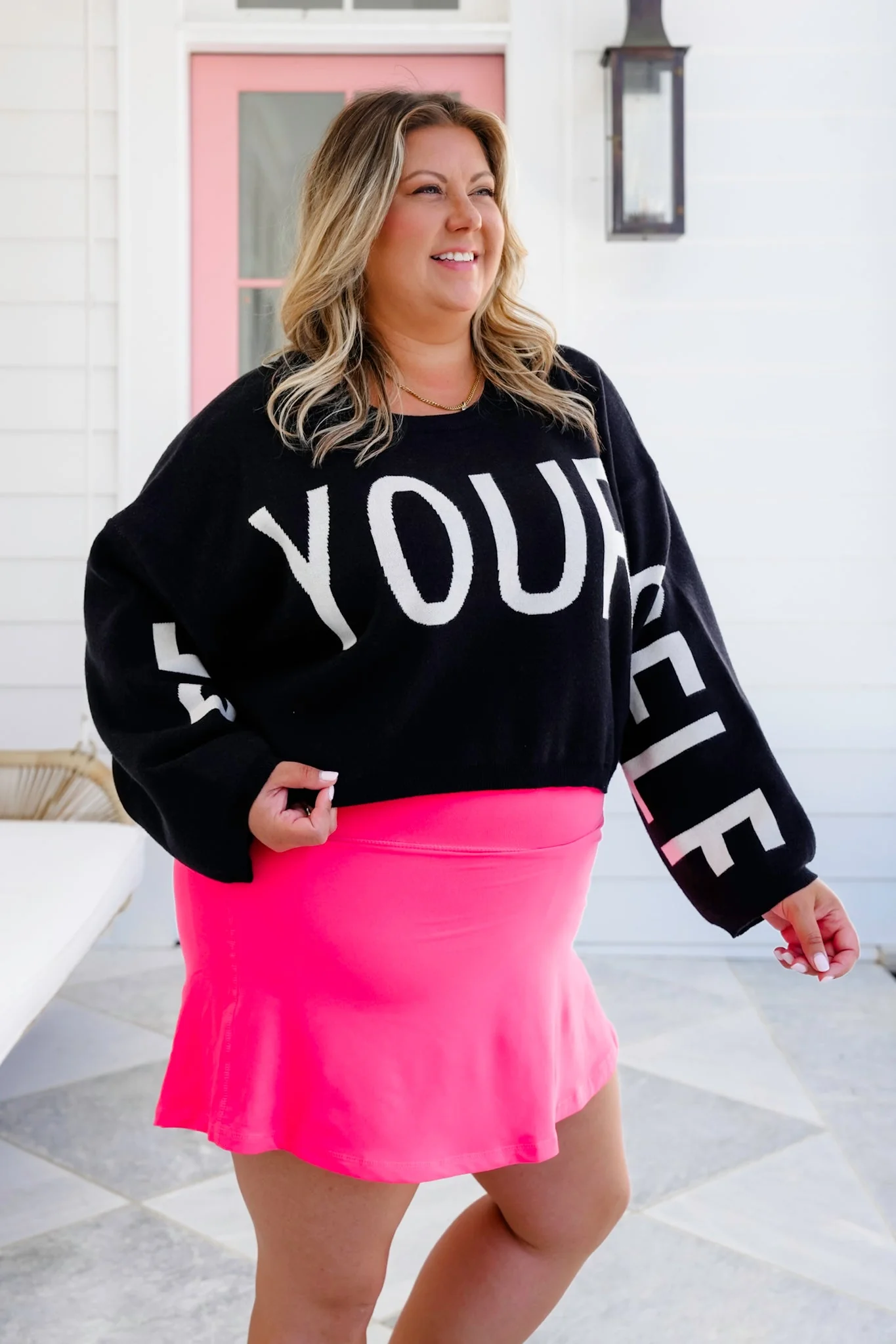 Plus/Reg Long Sleeve "Be Your Self" Cropped Sweater - Image 14