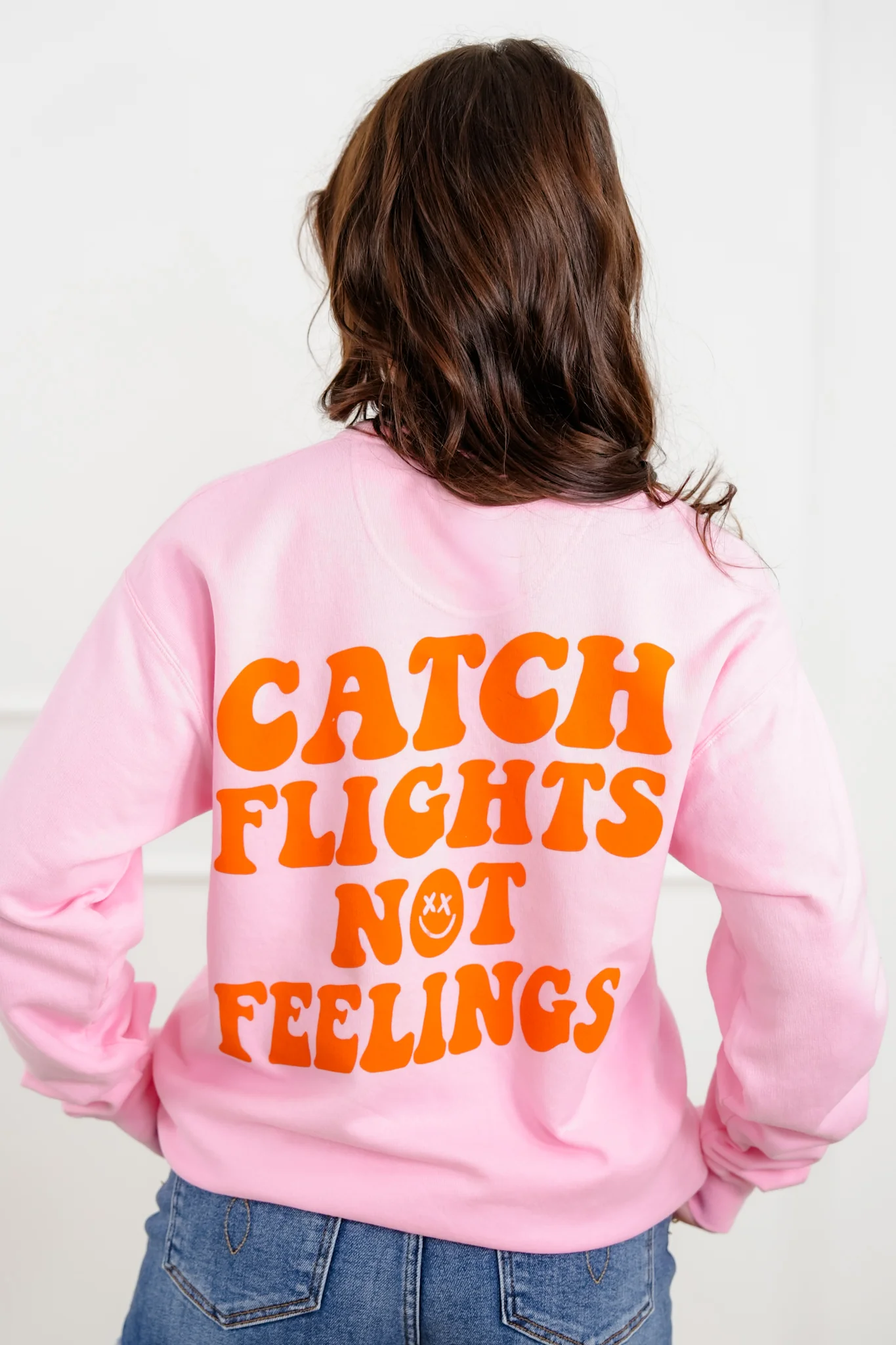 Plus/Reg Long Sleeve "Catch Flights Not Feelings" Graphic Sweatshirt - Image 2