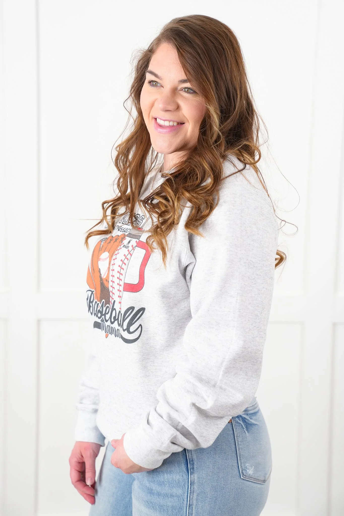 Plus/Reg Long Sleeve Hot Mess Baseball Mama Graphic Sweatshirt - Image 3