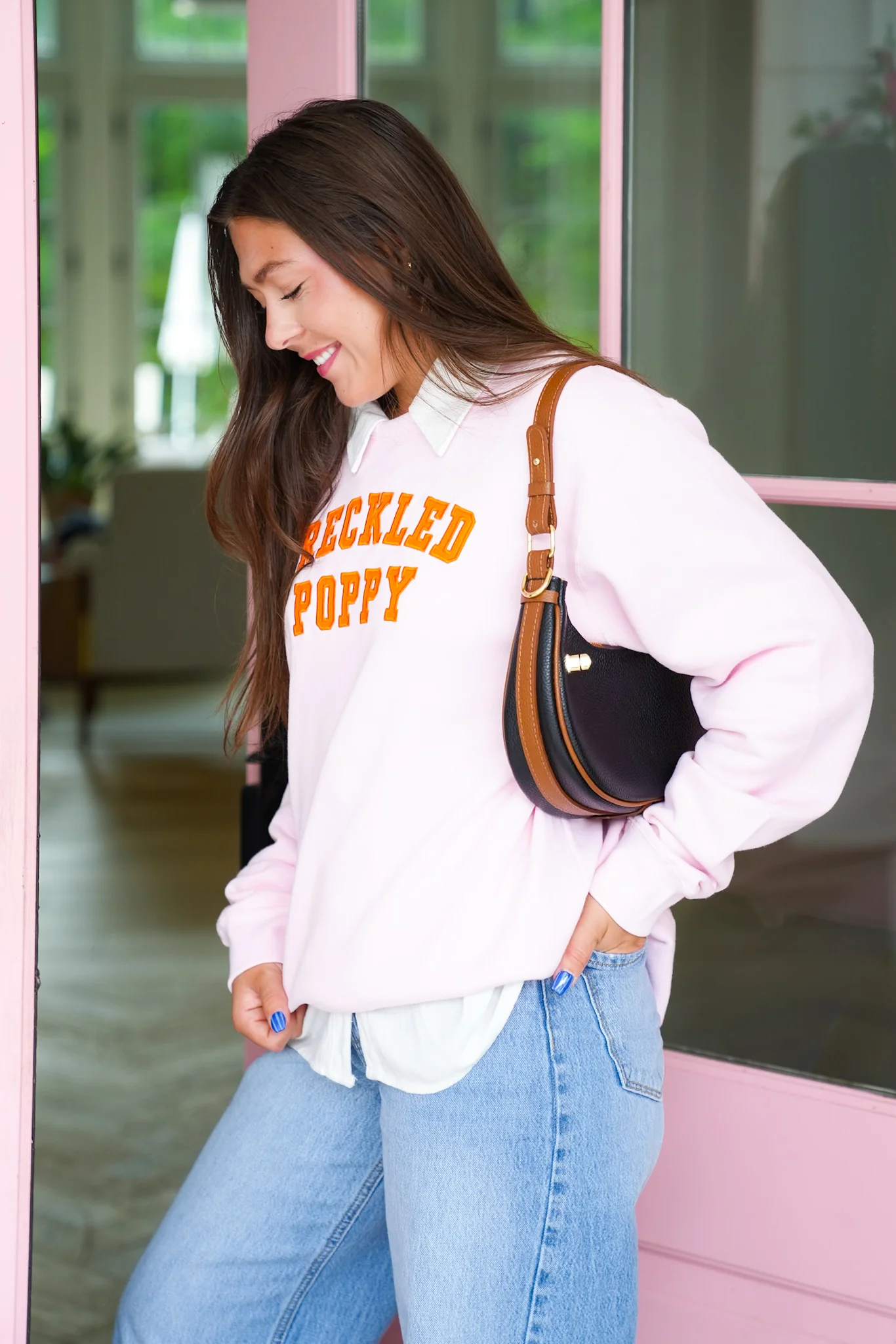 Plus/Reg Long Sleeve Pink "Freckled Poppy" Graphic Sweatshirt - Image 3