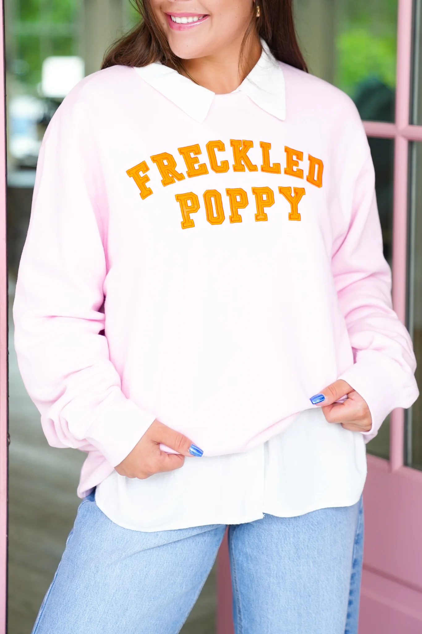 Plus/Reg Long Sleeve Pink "Freckled Poppy" Graphic Sweatshirt - Image 5