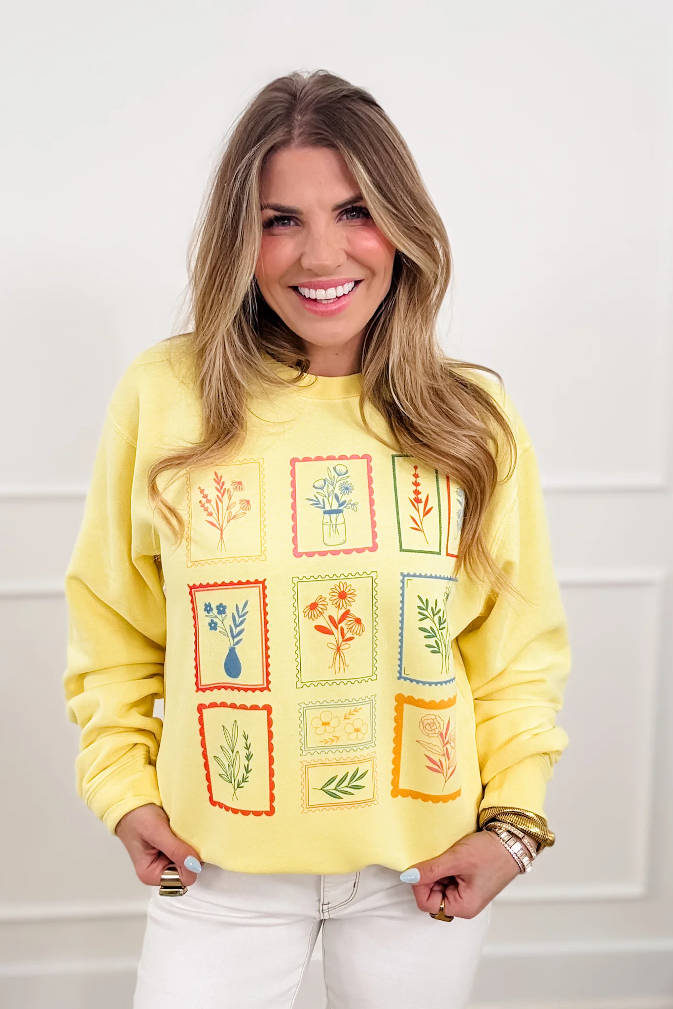 Plus/Reg Long Sleeve Vintage Floral Stamp Graphic Pullover - Image 2