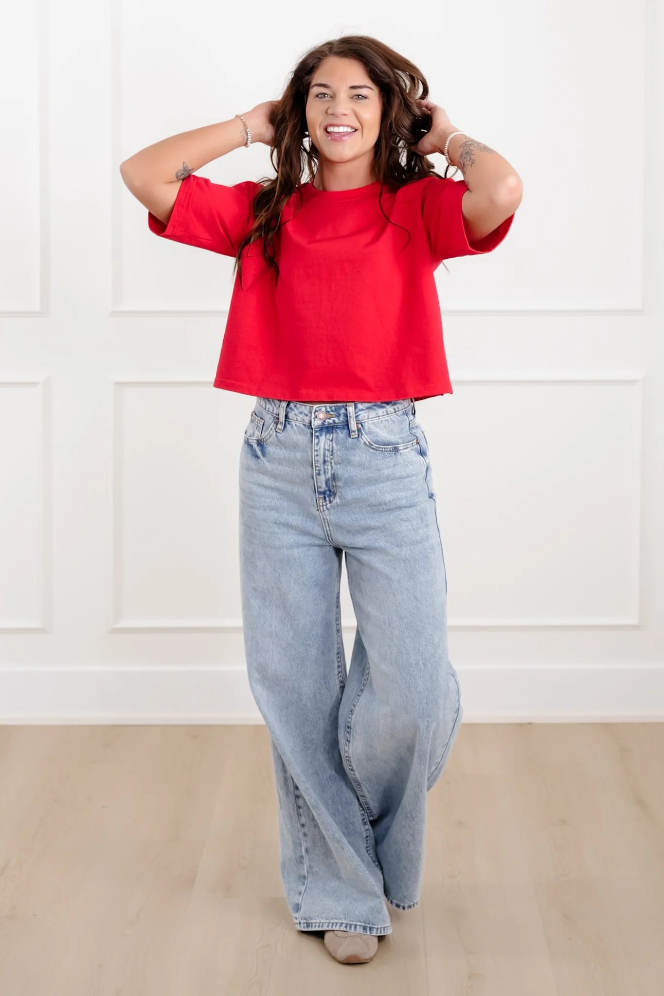 Plus/Reg "The Marlow" Nico Threads Solid Short Red Sleeve Crew Neck Top - Image 4