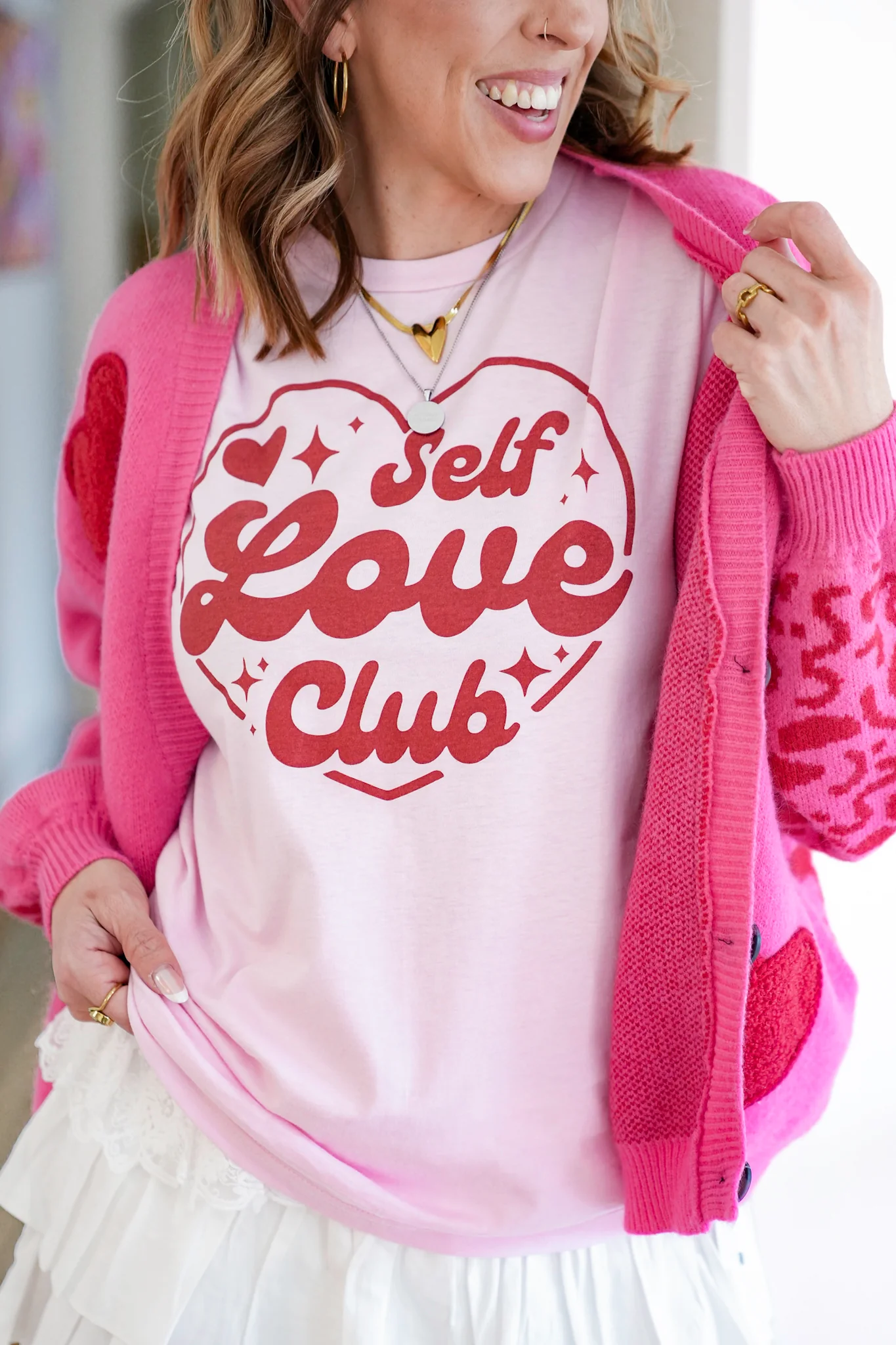 Plus/Reg Pink Short Sleeve "Self Love Club" Graphic Tee - Image 3