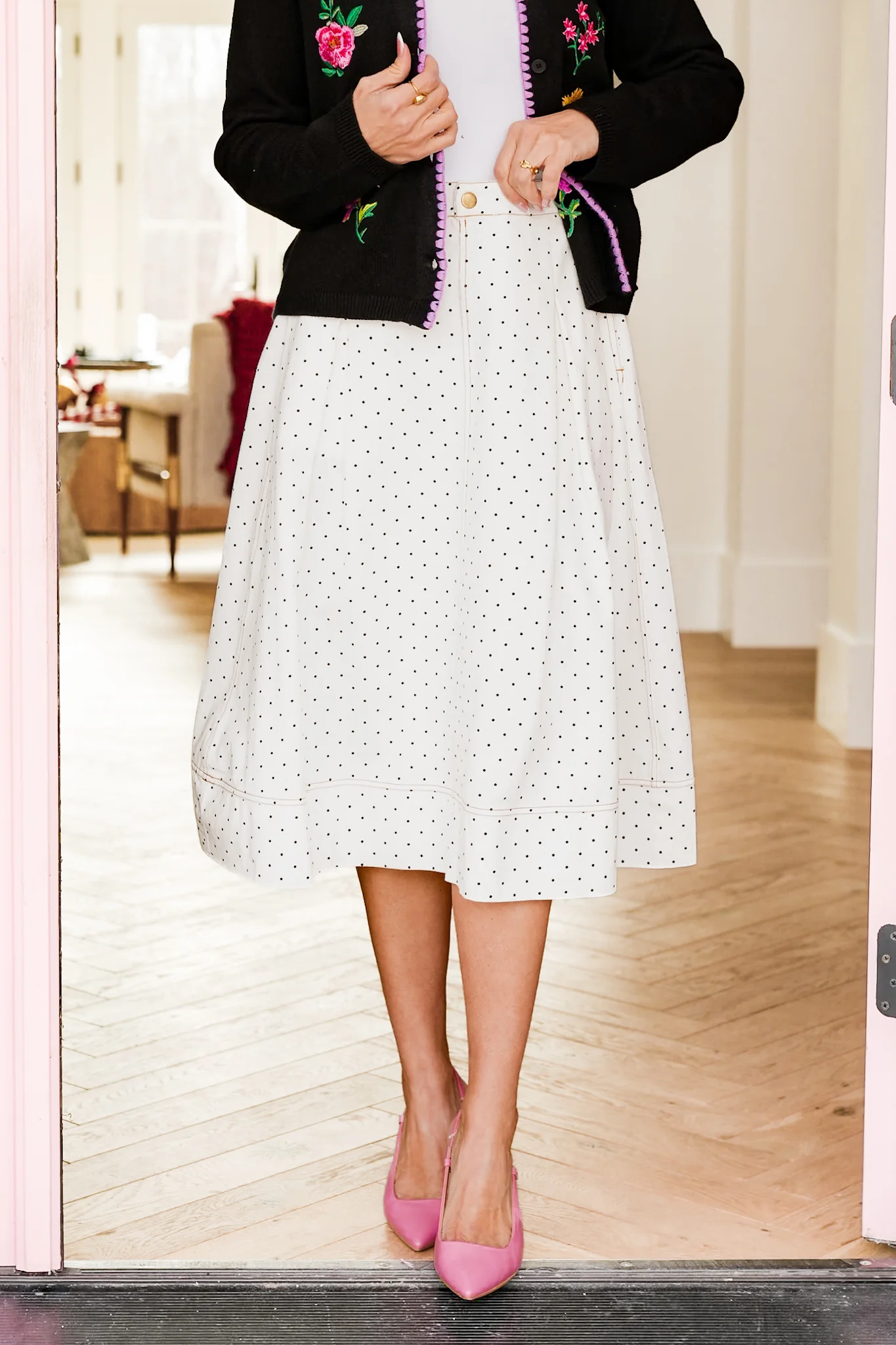 Plus/Reg Polka Dot A-Line Midi Skirt