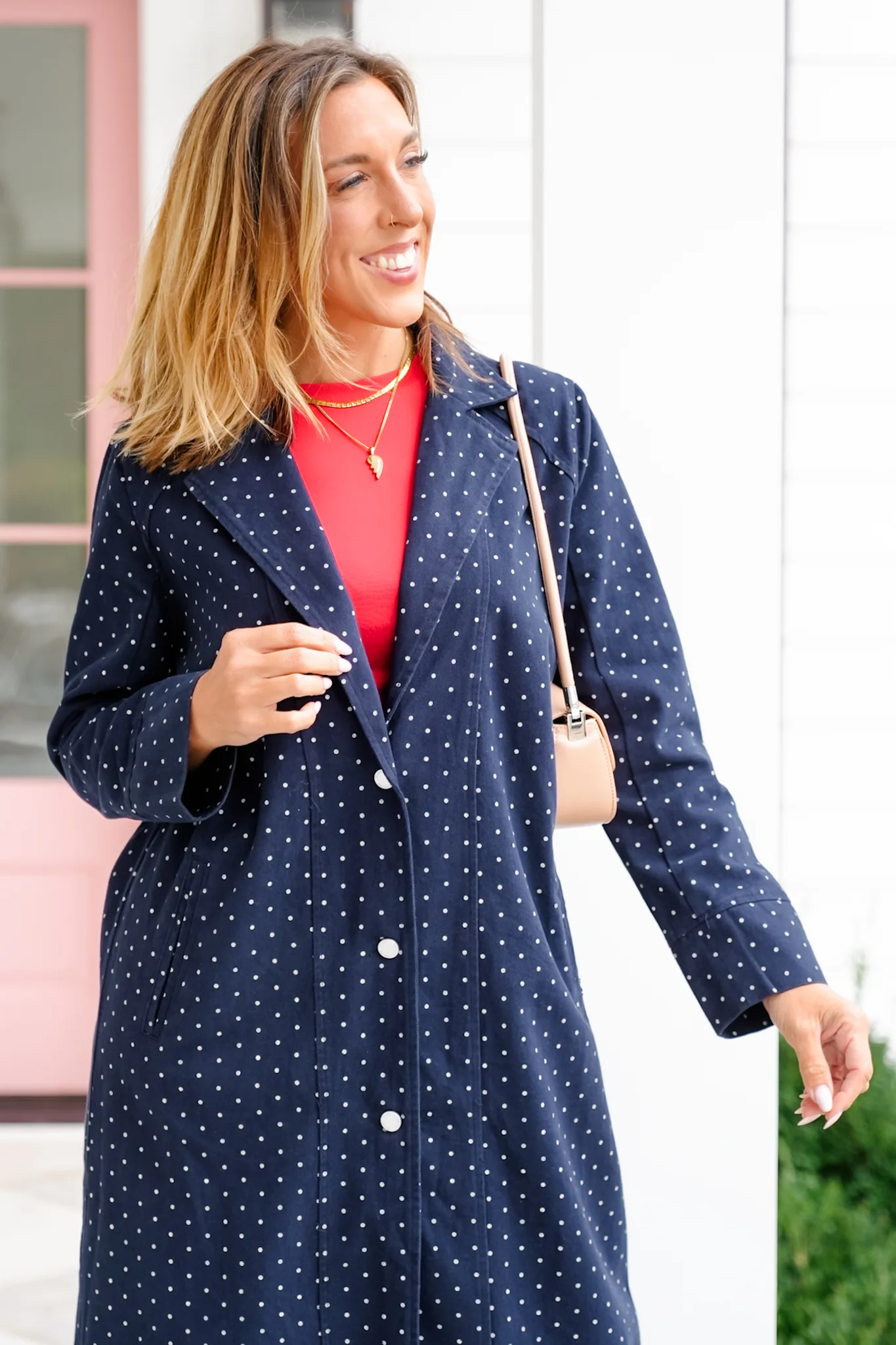 Plus/Reg Polka Dot Pattern Long Sleeve Button Up Duster Jacket - Image 3