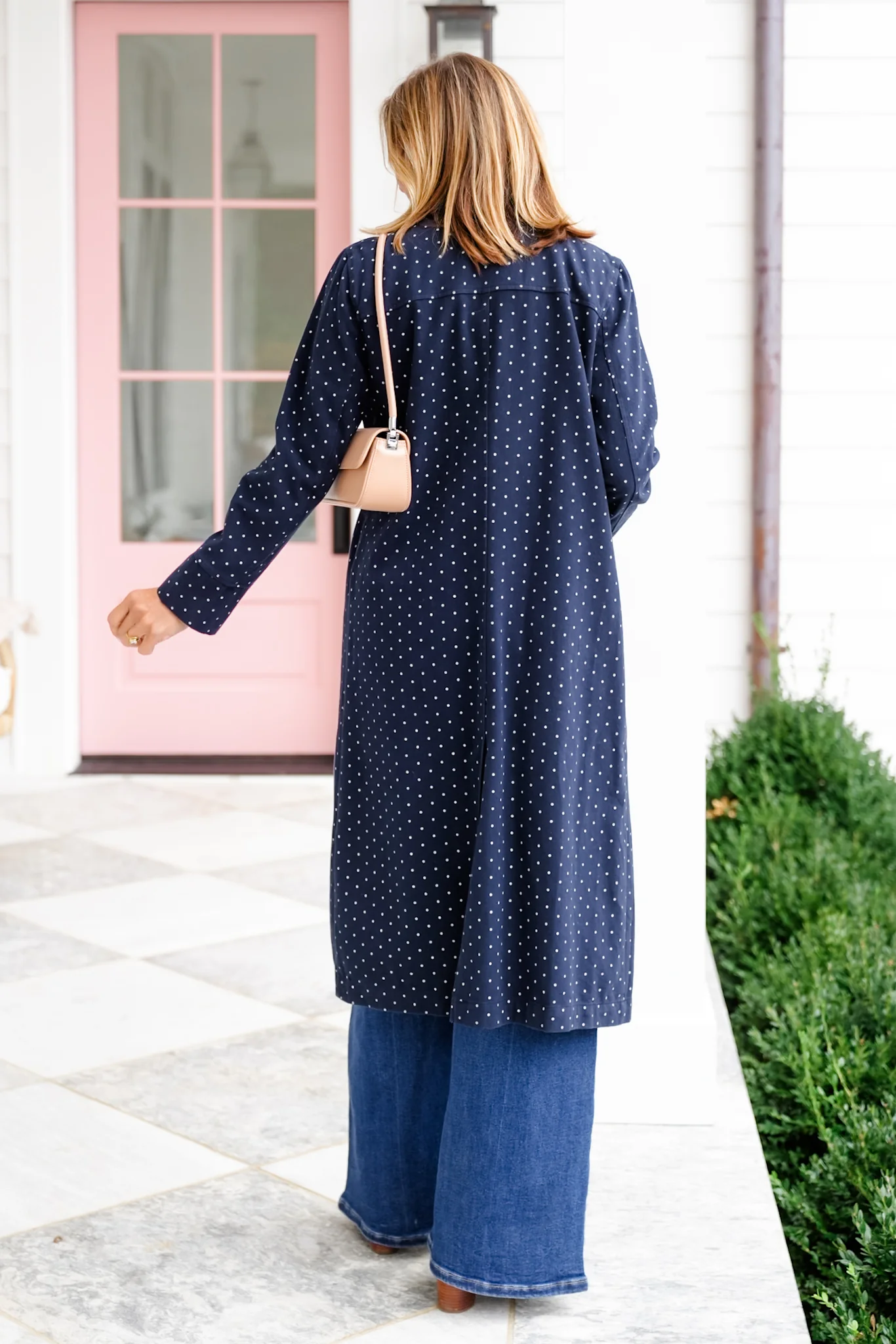 Plus/Reg Polka Dot Pattern Long Sleeve Button Up Duster Jacket - Image 4