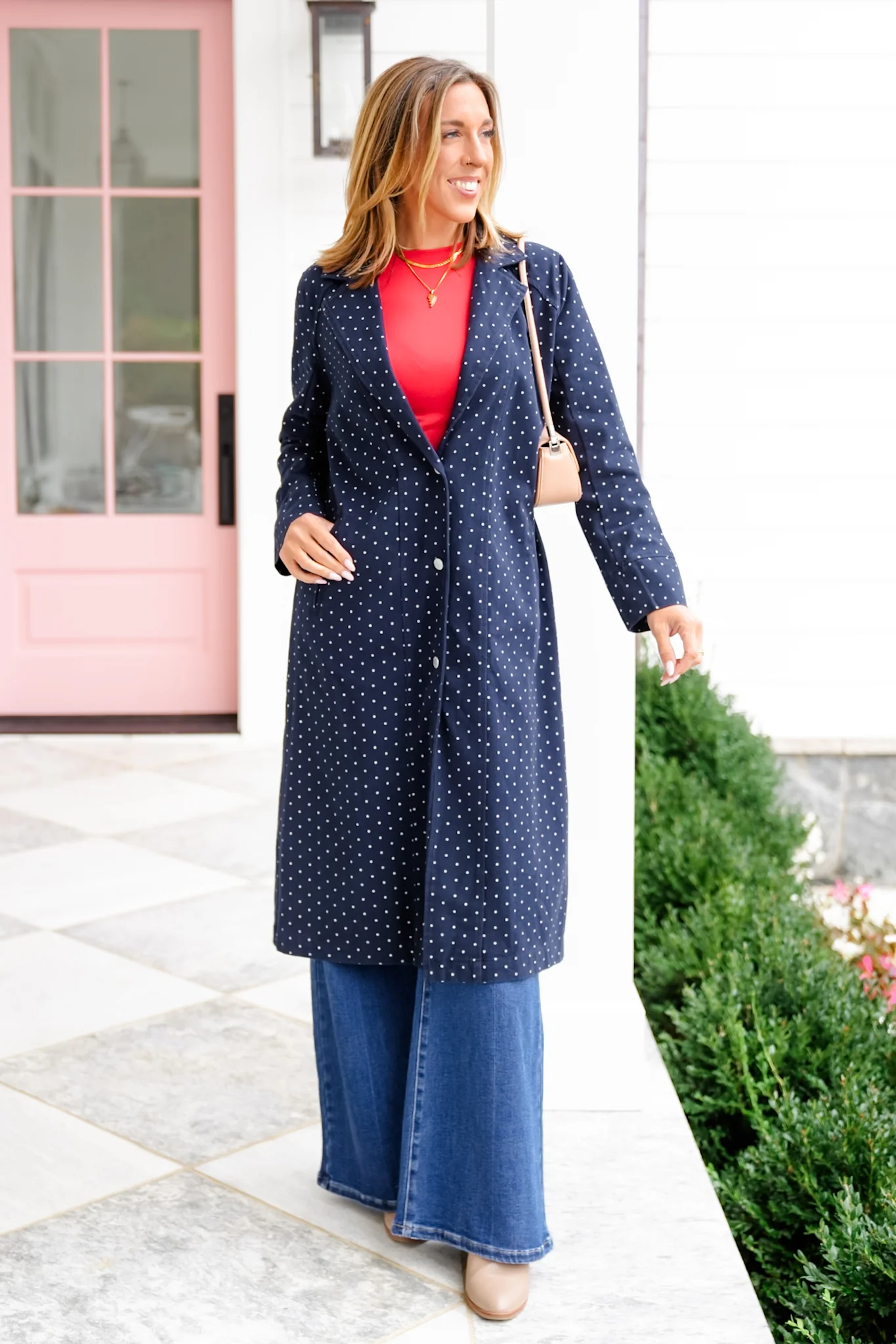 Plus/Reg Polka Dot Pattern Long Sleeve Button Up Duster Jacket - Image 7