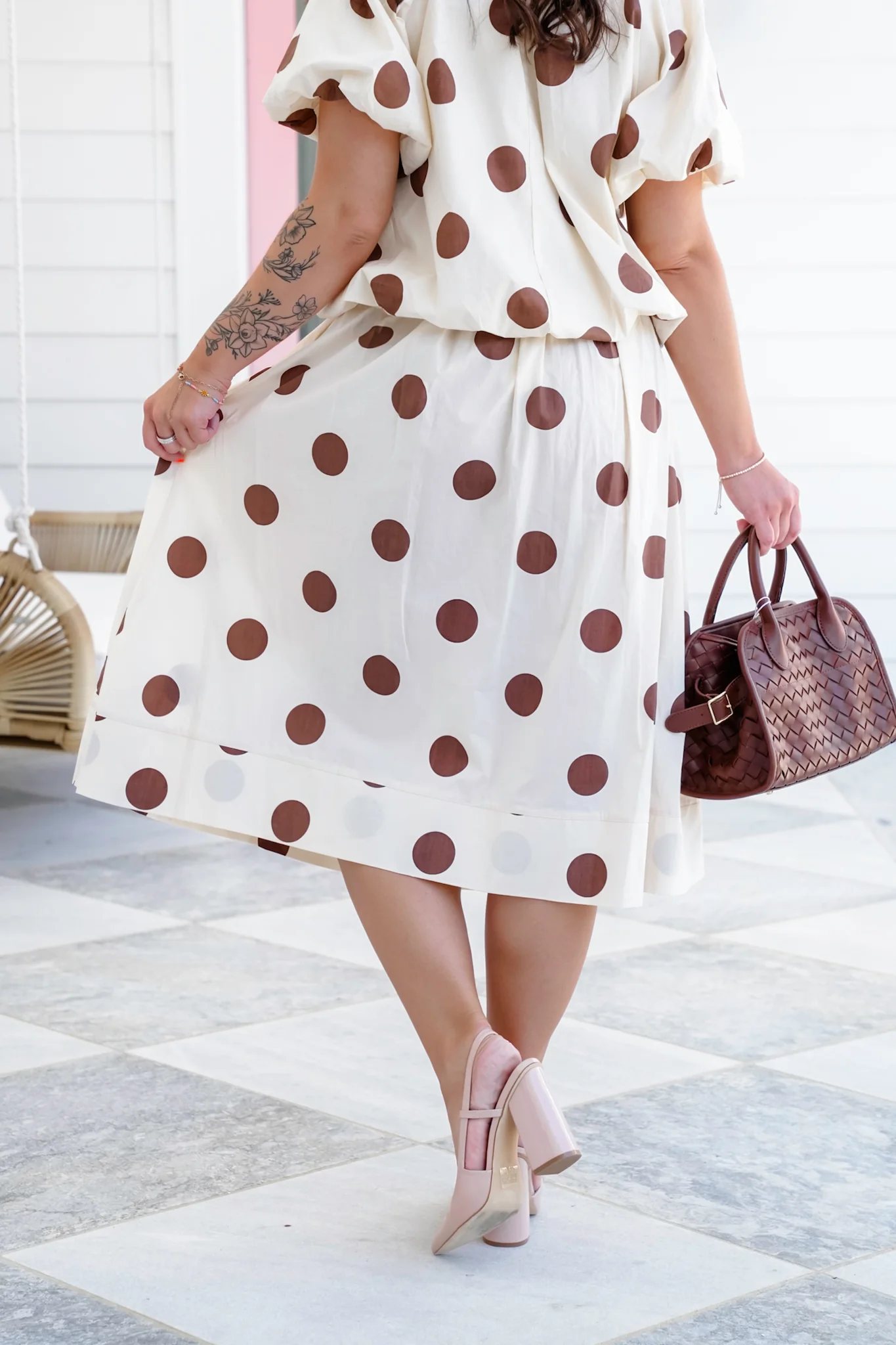 Plus/Reg Polka Dot Print High Waist Midi Skirt - Image 4