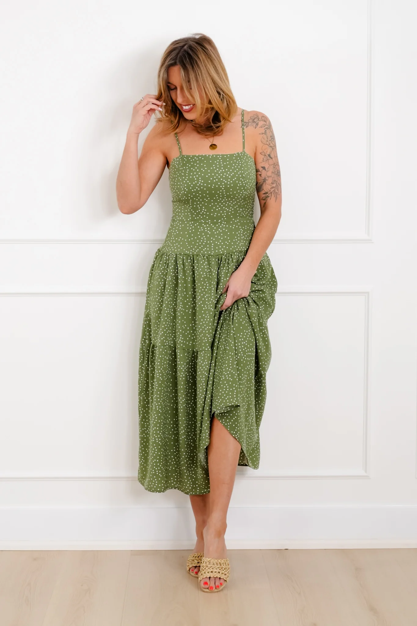 Plus/Reg Polka Dot Print Sleeveless Midi Dress - Image 2