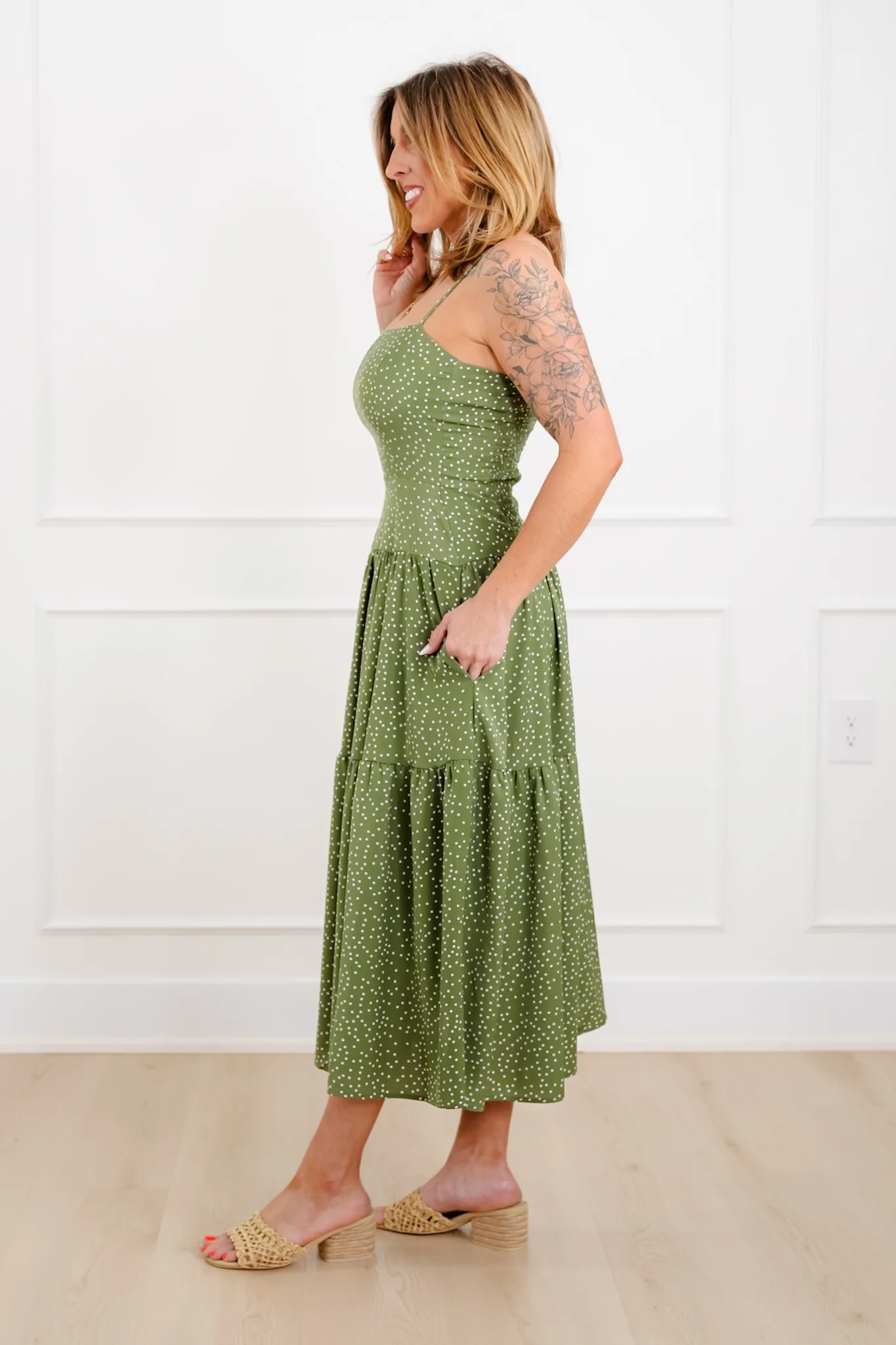 Plus/Reg Polka Dot Print Sleeveless Midi Dress - Image 5