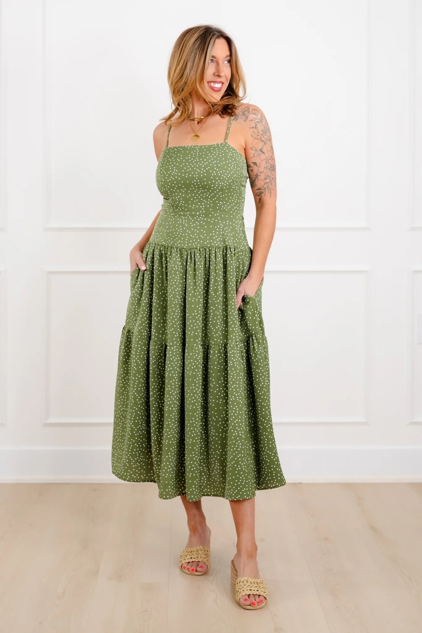Plus/Reg Polka Dot Print Sleeveless Midi Dress - Image 7