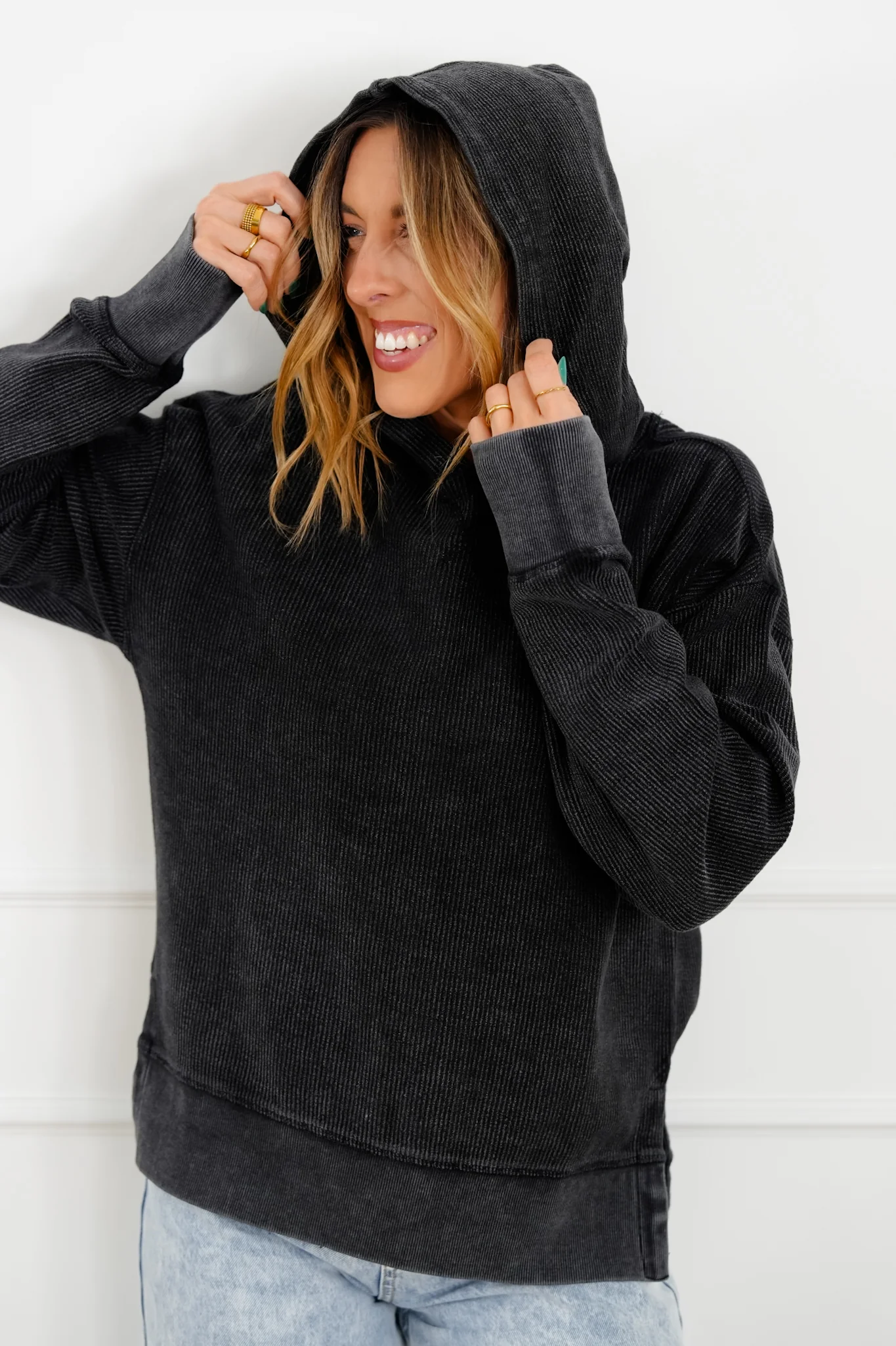 Plus/Reg Ribbed Long Sleeve Hooded Pullover Sweatshirt - Image 3