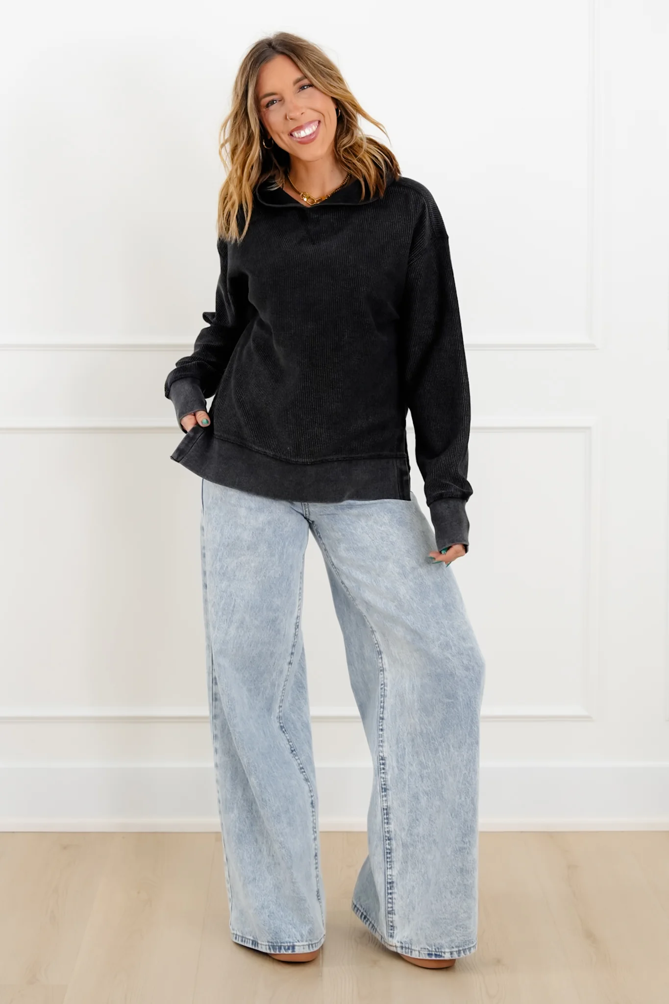 Plus/Reg Ribbed Long Sleeve Hooded Pullover Sweatshirt - Image 5