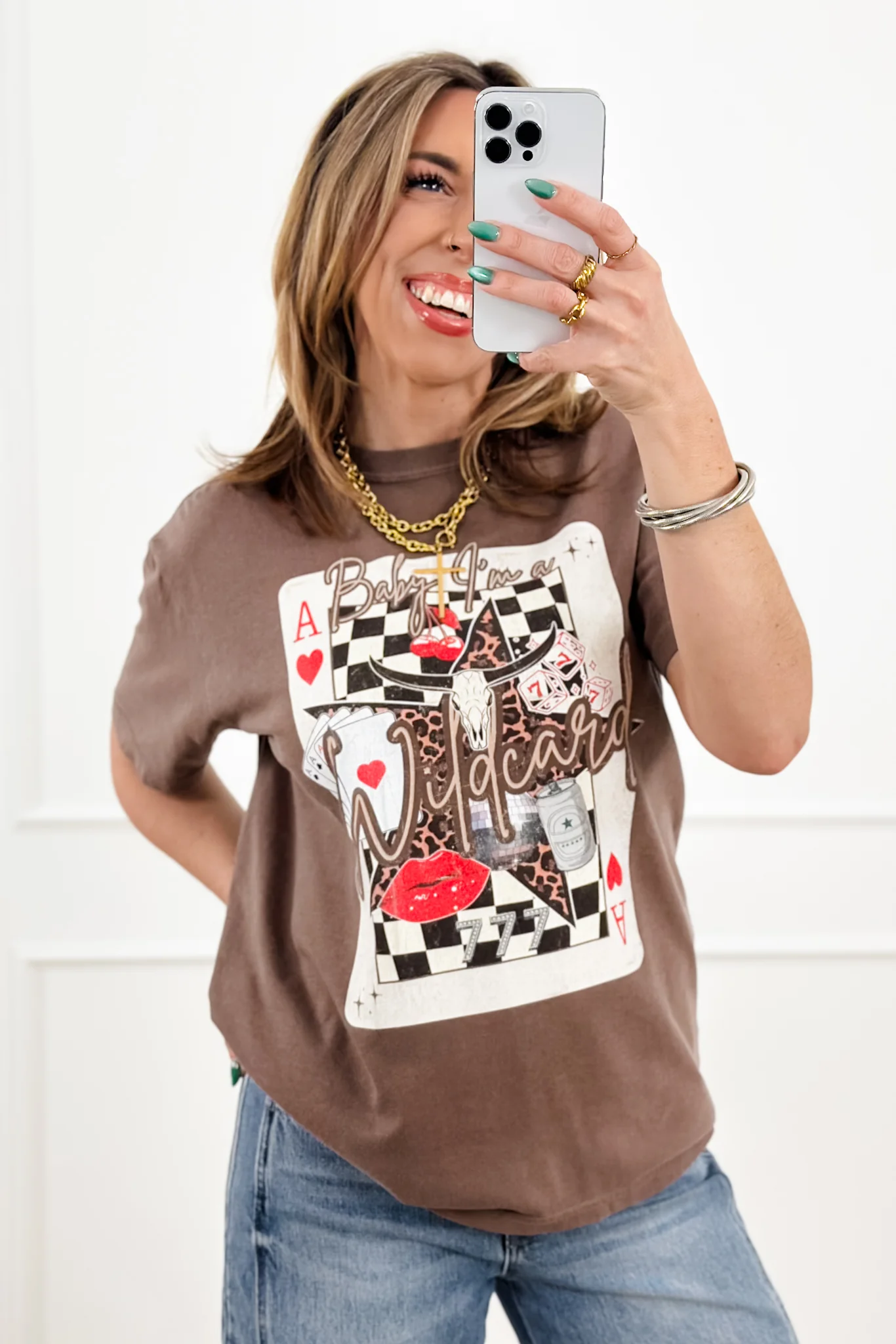 Plus/Reg Short Sleeve "Baby, I'm A Wild Card" Graphic Tee - Image 3