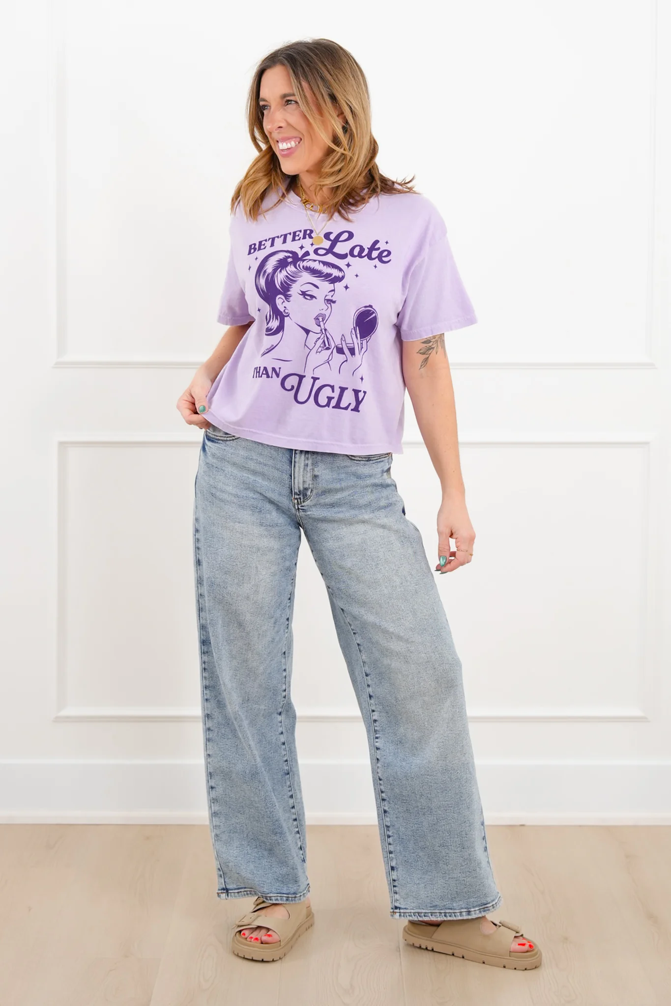 Plus/Reg Short Sleeve "Better Late Than Ugly" Graphic Tee - Image 2