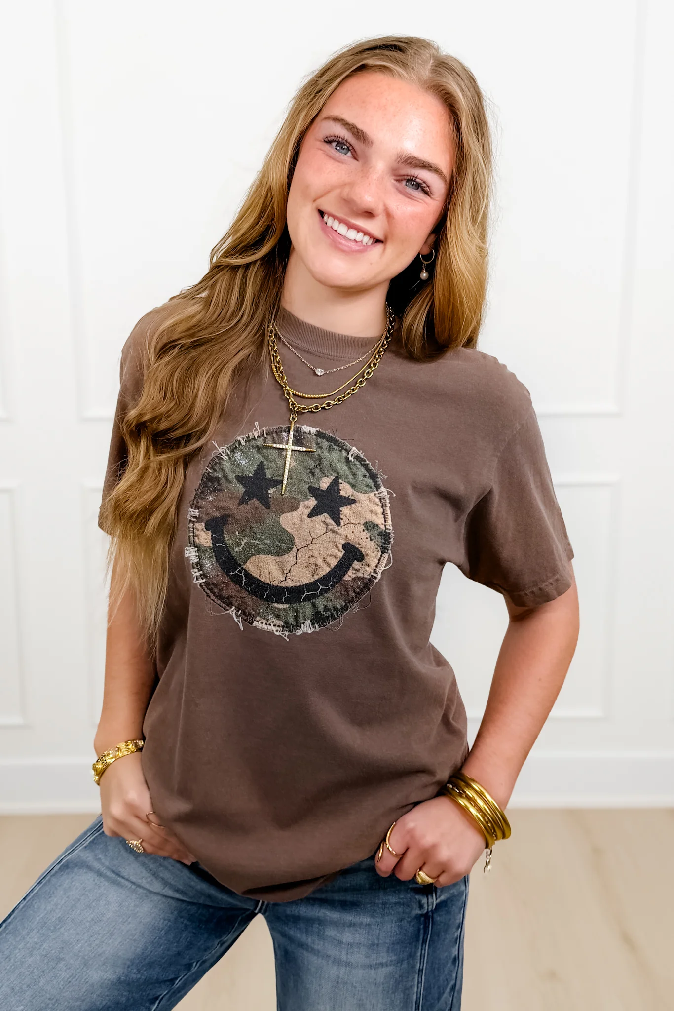 Plus/Reg Short Sleeve Camo Smiley Face Graphic Tee - Image 2