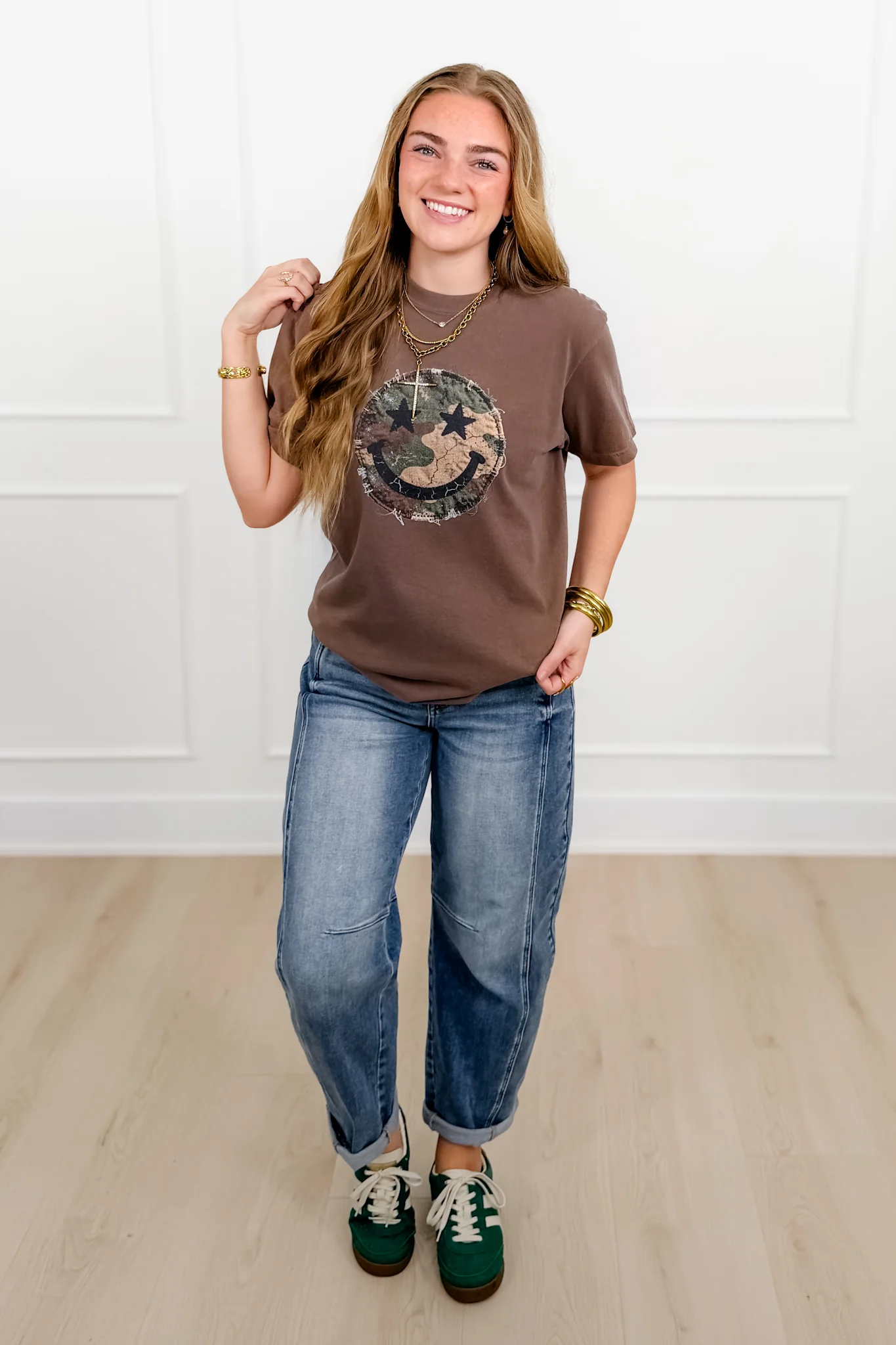 Plus/Reg Short Sleeve Camo Smiley Face Graphic Tee - Image 5