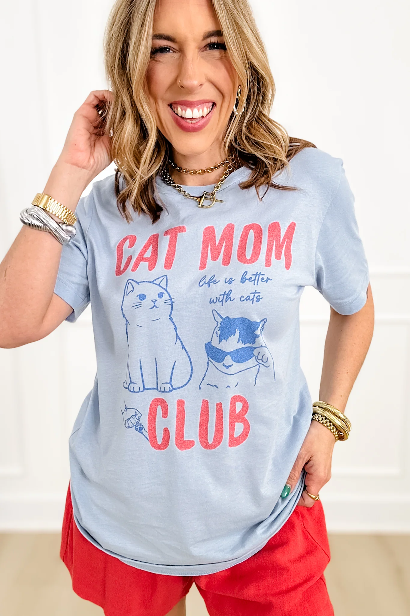 Plus/Reg Short Sleeve "Cat Mom Club" Graphic Tee - Image 2