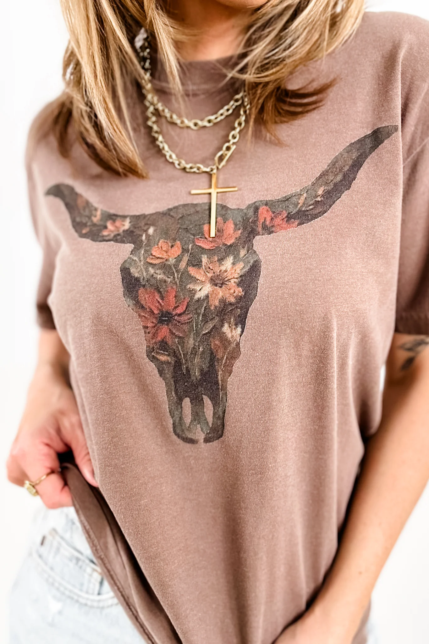 Plus/Reg Short Sleeve "Floral Longhorn" Graphic Tee - Image 2