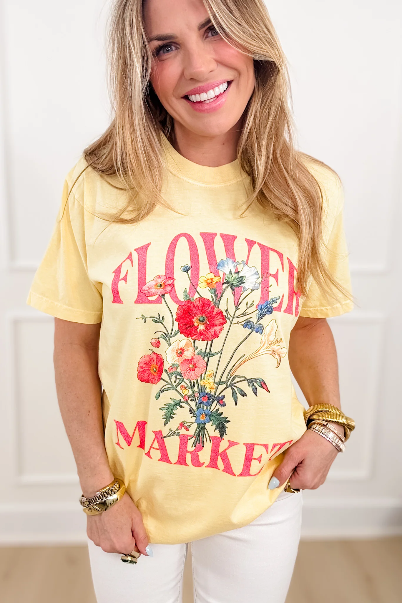 Plus/Reg Short Sleeve "Flower Market" Graphic Tee - Image 3