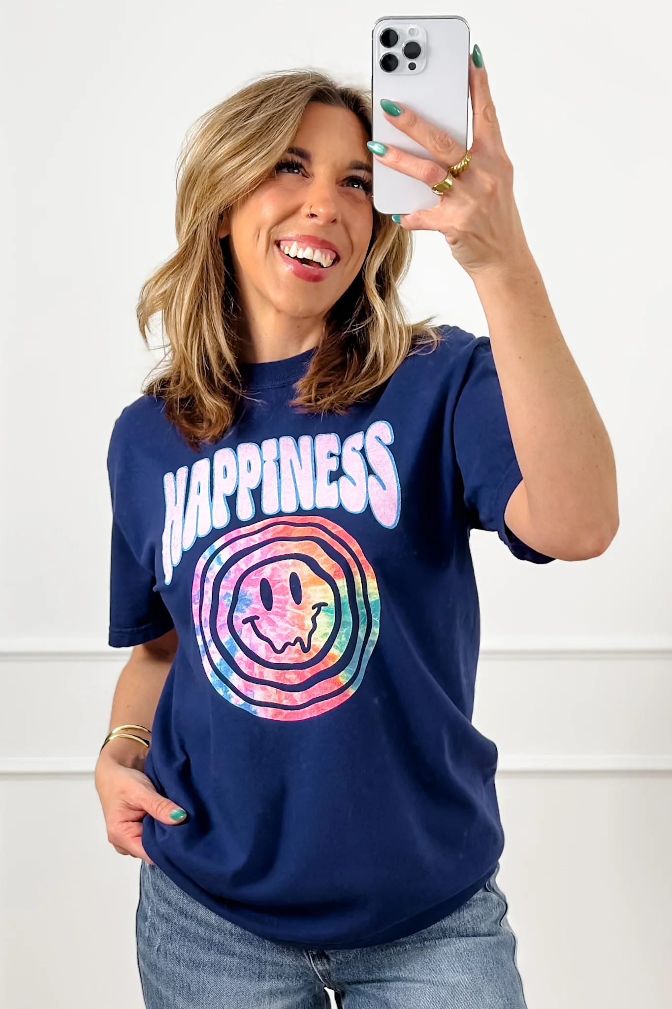 Plus/Reg Short Sleeve "Happiness" Graphic Tee - Image 3