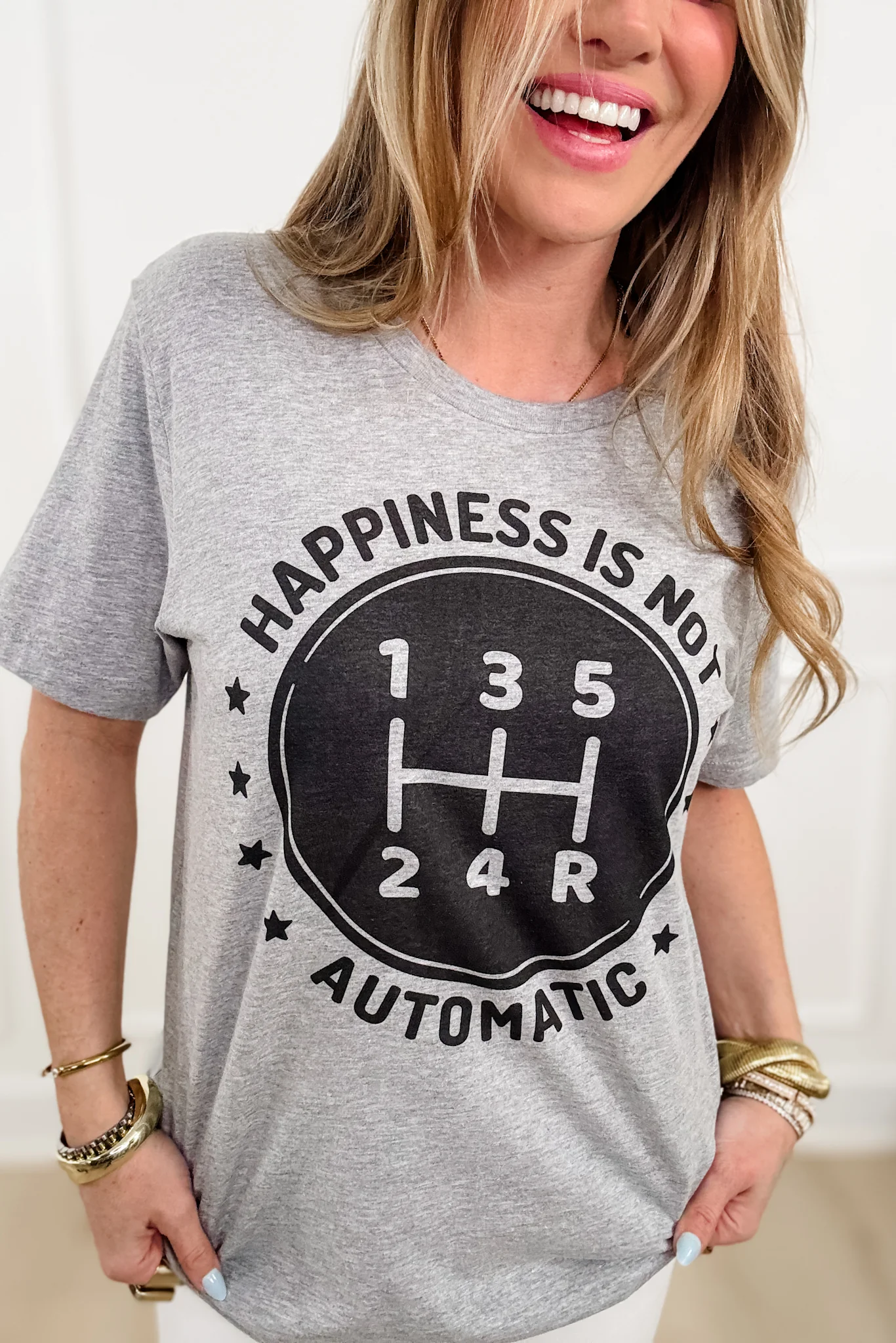 Plus/Reg Short Sleeve "Happiness Is Automatic" Graphic Tee - Image 3