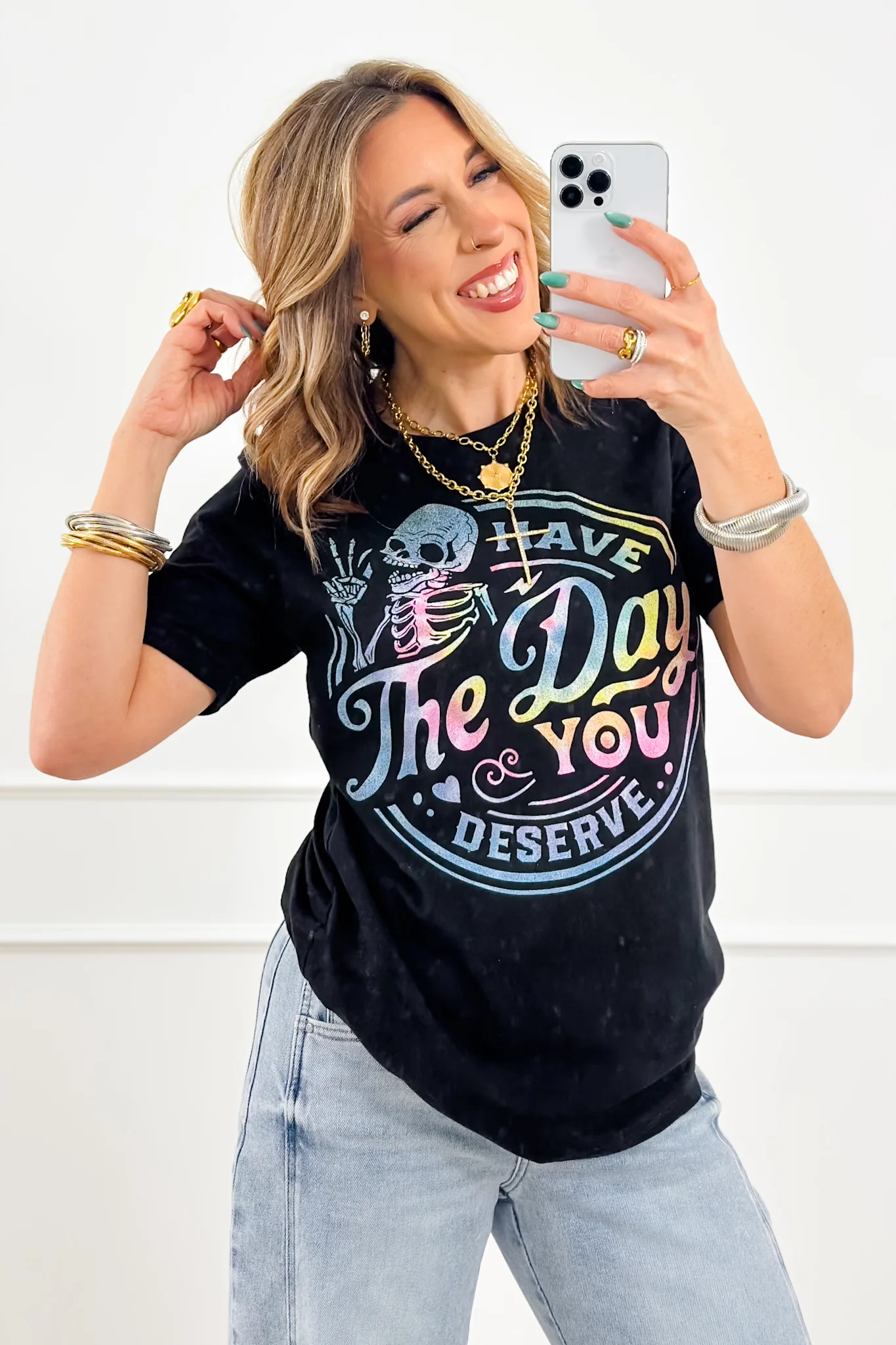 Plus/Reg Short Sleeve Black "Have the Day You Deserve" Graphic Tee - Image 2