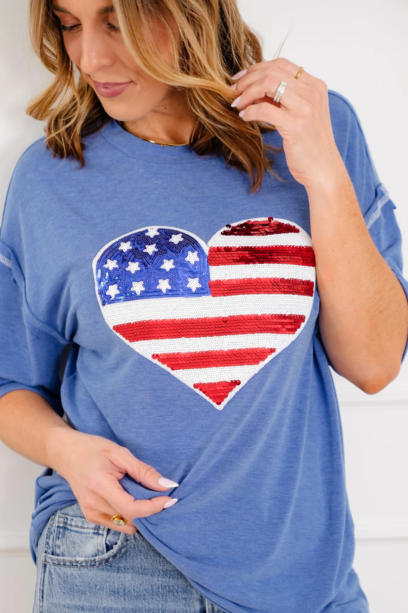 Plus/Reg Short Sleeve Heart American Flag Top - Image 3