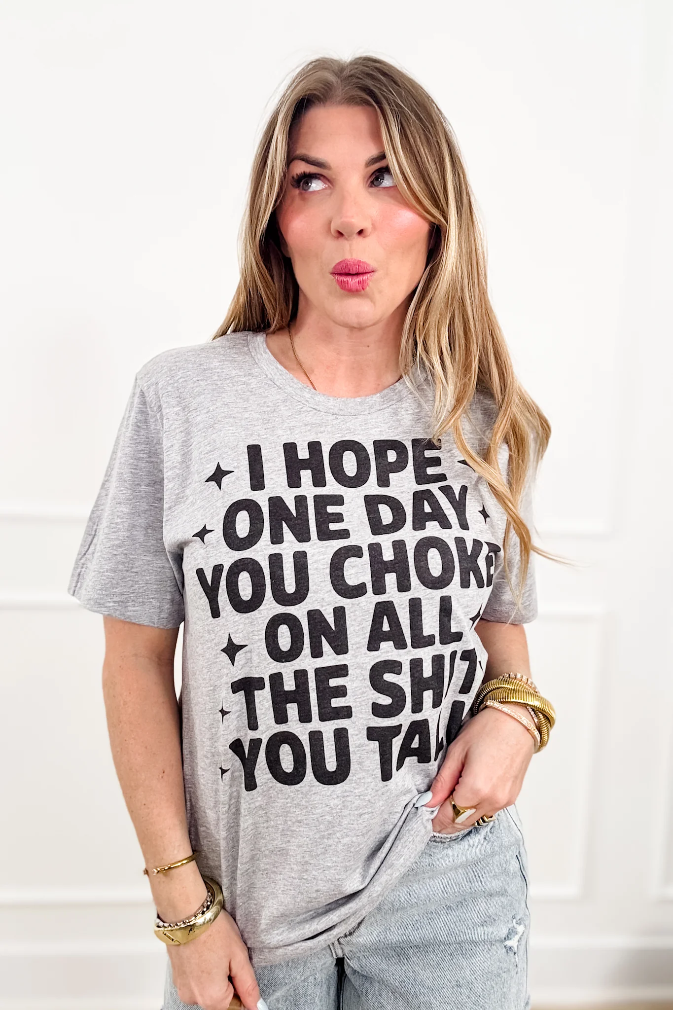 Plus/Reg Short Sleeve "I Hope One Day You Choke On All the Sh*t You Talk" Graphic Tee - Image 3