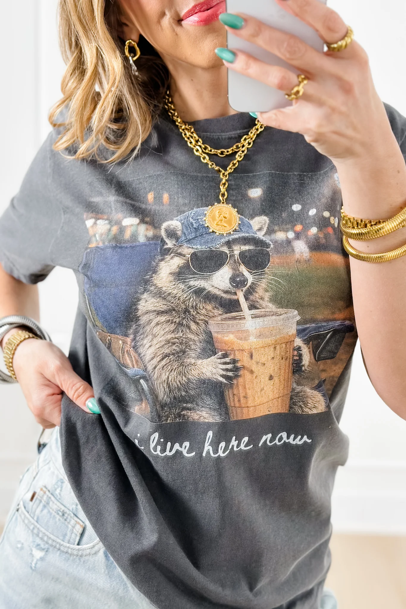 Plus/Reg Short Sleeve "I Live Here Now" Baseball Graphic Tee - Image 3