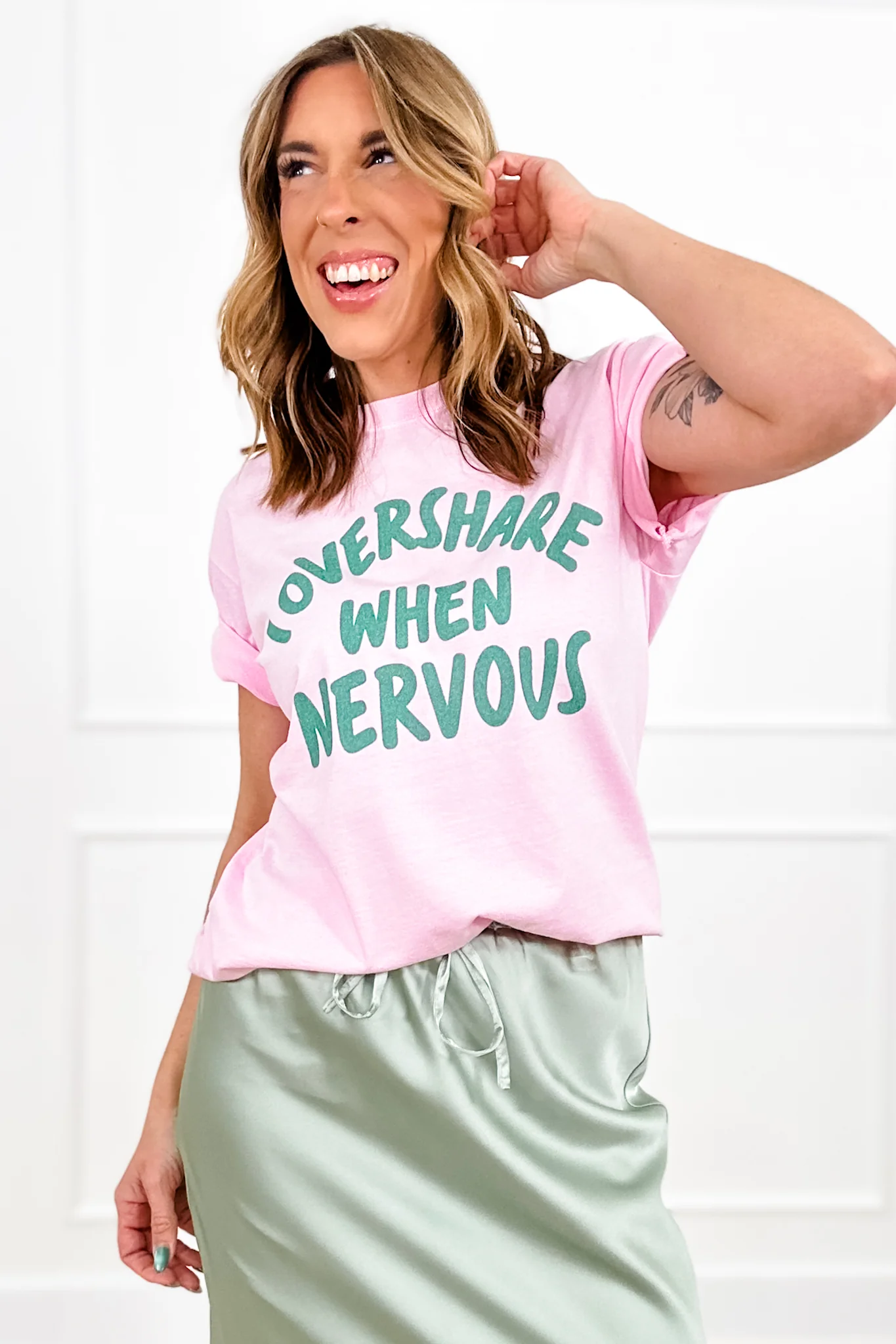 Plus/Reg Short Sleeve "I Overshare When Nervous" Graphic Tee - Image 2