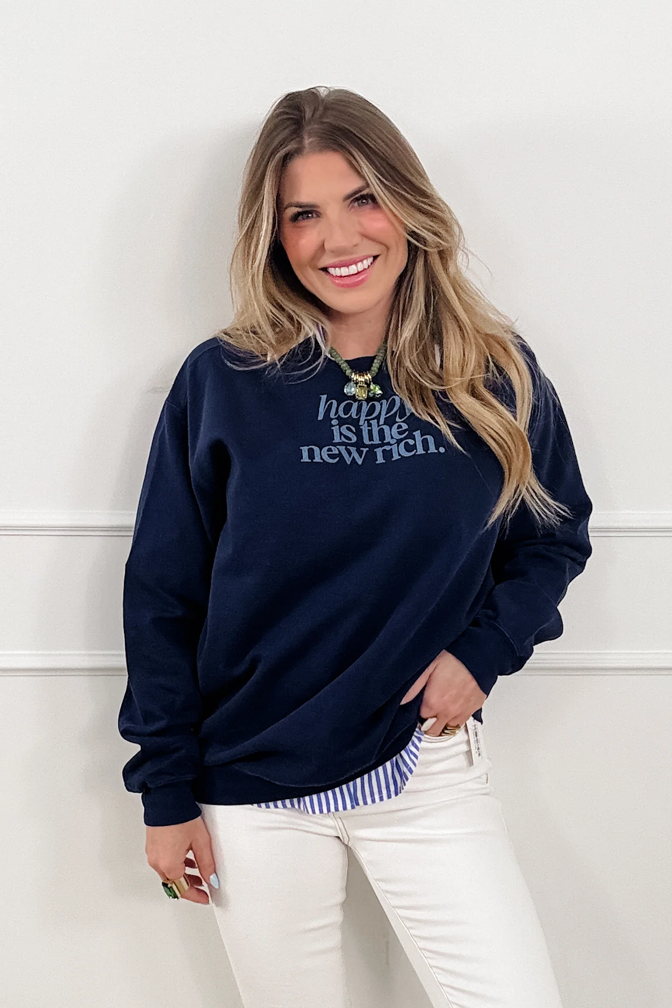Plus/Reg "Happy is the New Rich" Pullover - Image 4