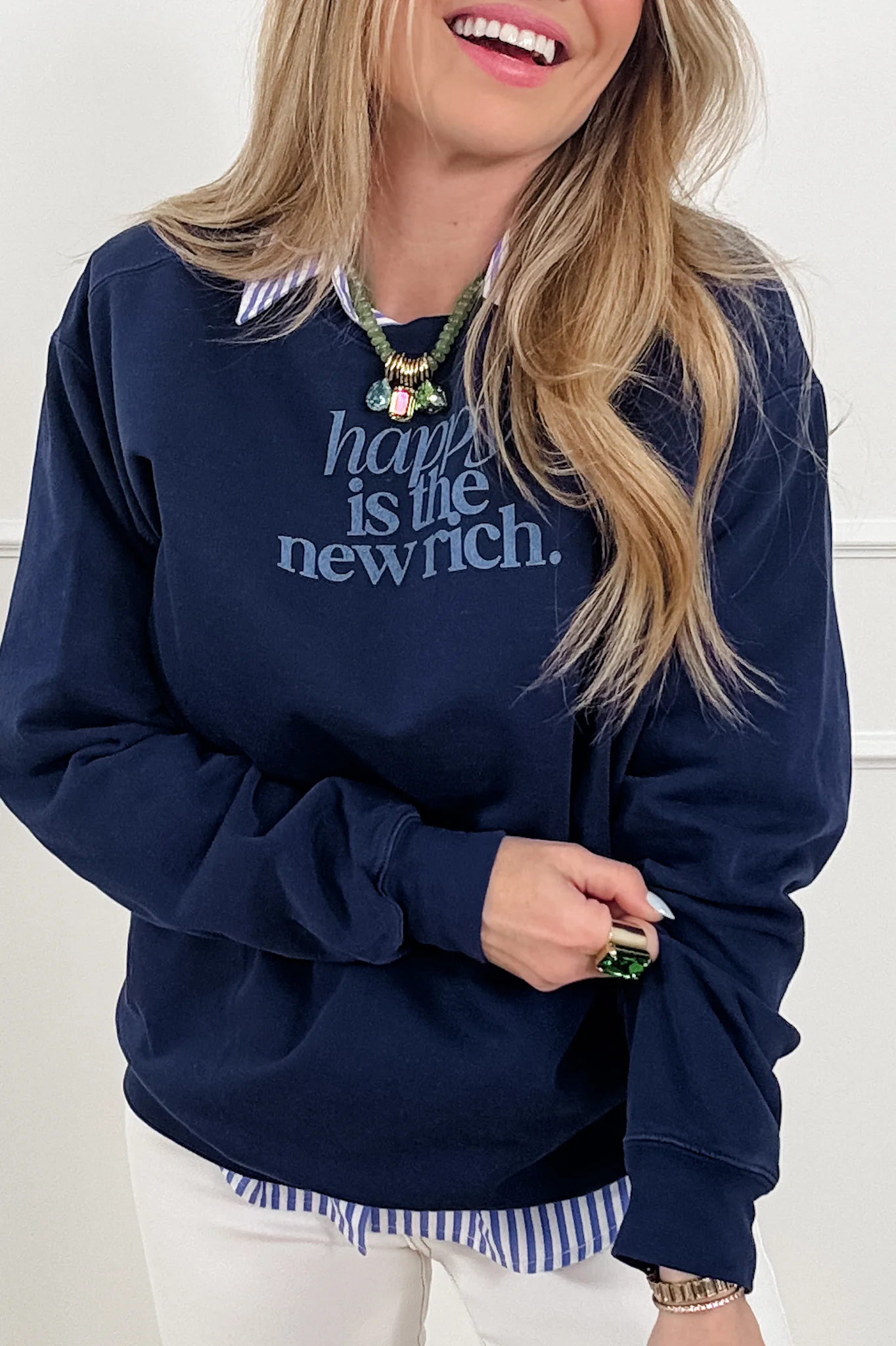 Plus/Reg "Happy is the New Rich" Pullover - Image 5