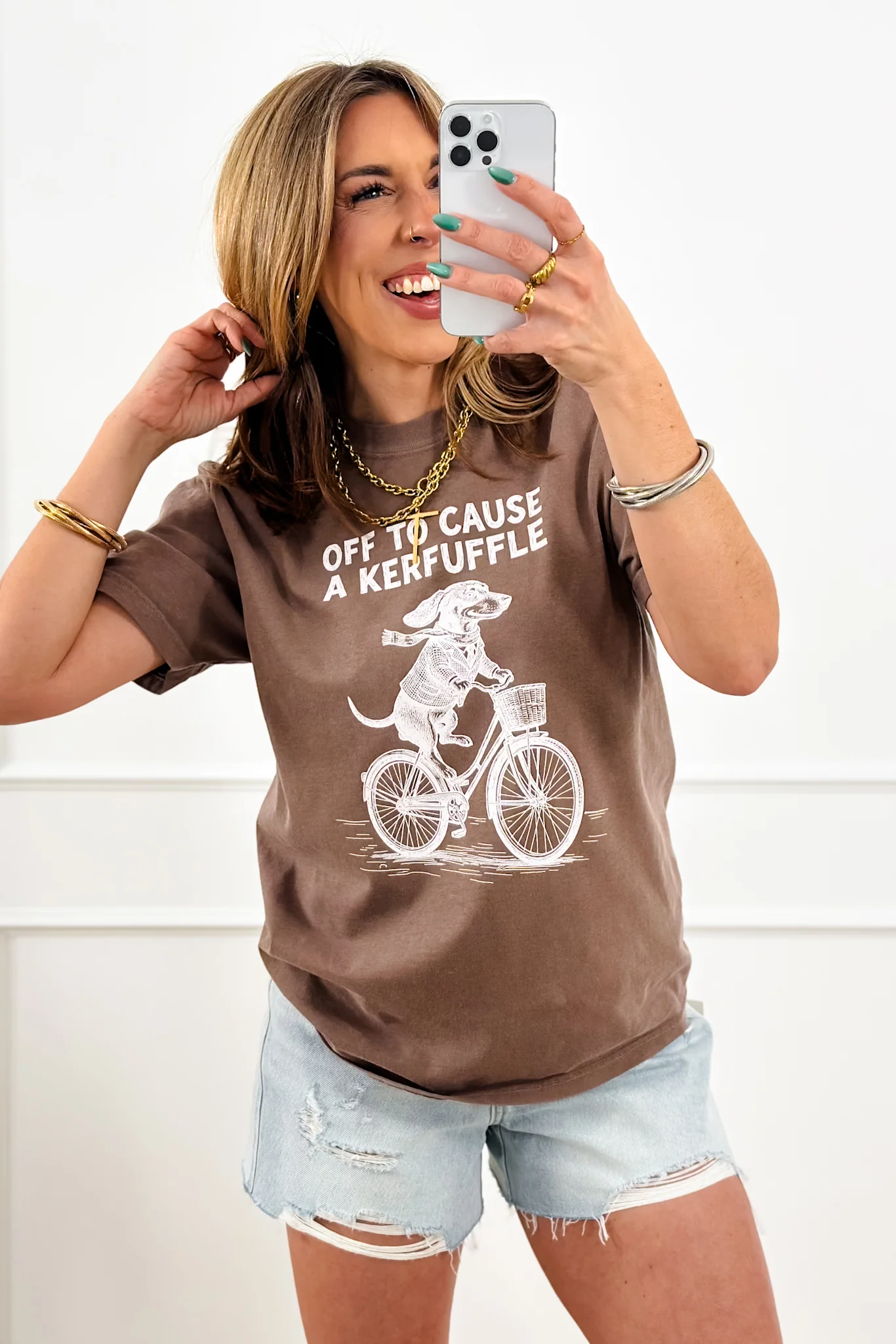 Plus/Reg Short Sleeve Espresso "Off To Cause a Kerfuffle" Graphic Tee - Image 5