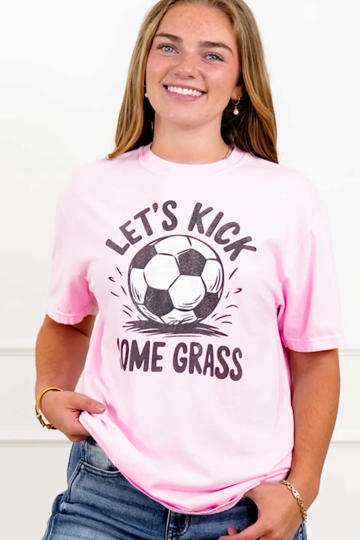 Plus/Reg Short Sleeve "Let's Kick Some Grass" Soccer Graphic Tee - Image 2