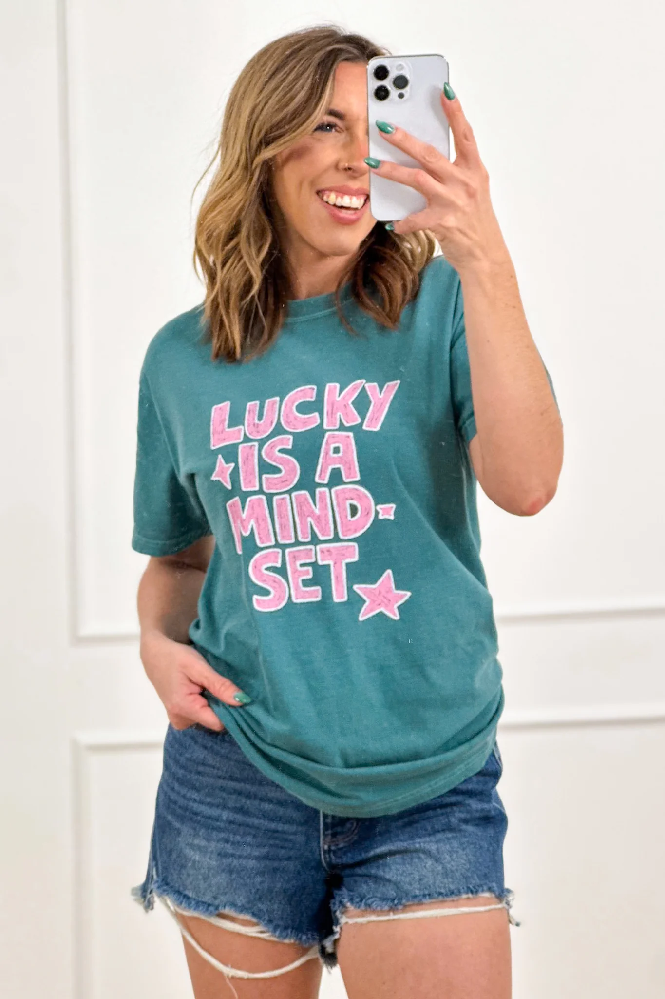 Plus/Reg Short Sleeve "Lucky Is a Mind Set" Graphic Tee - Image 2
