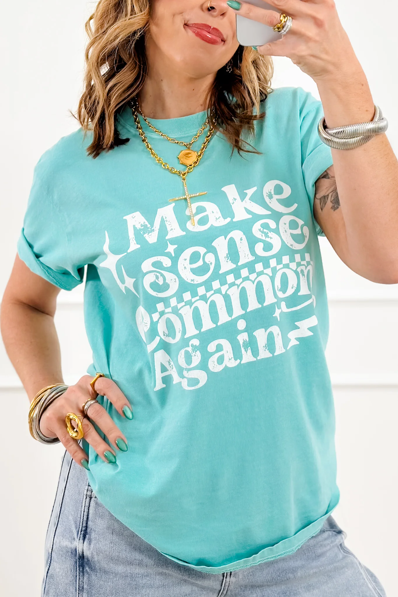 Plus/Reg Short Sleeve "Make Sense Common Again" Graphic Tee - Image 2