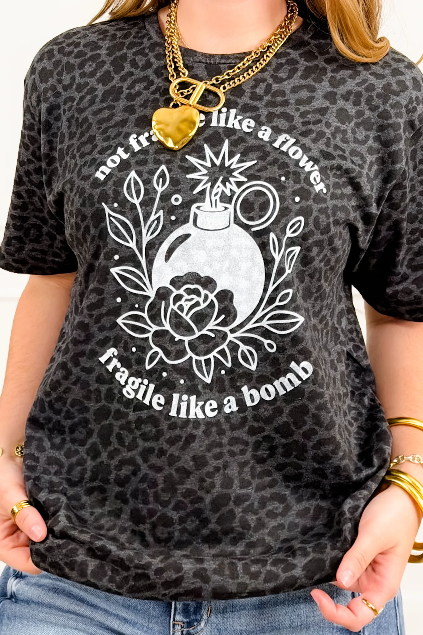 Plus/Reg Short Sleeve "Not Fragile Like A Flower ..." Graphic Tee - Image 3