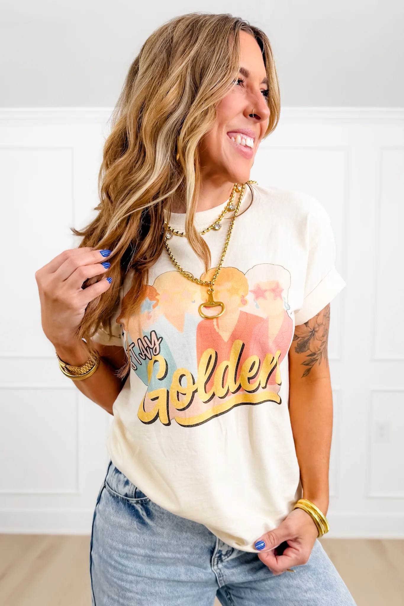 Plus/Reg Short Sleeve "Stay Golden" Girls Graphic Tee - Image 2